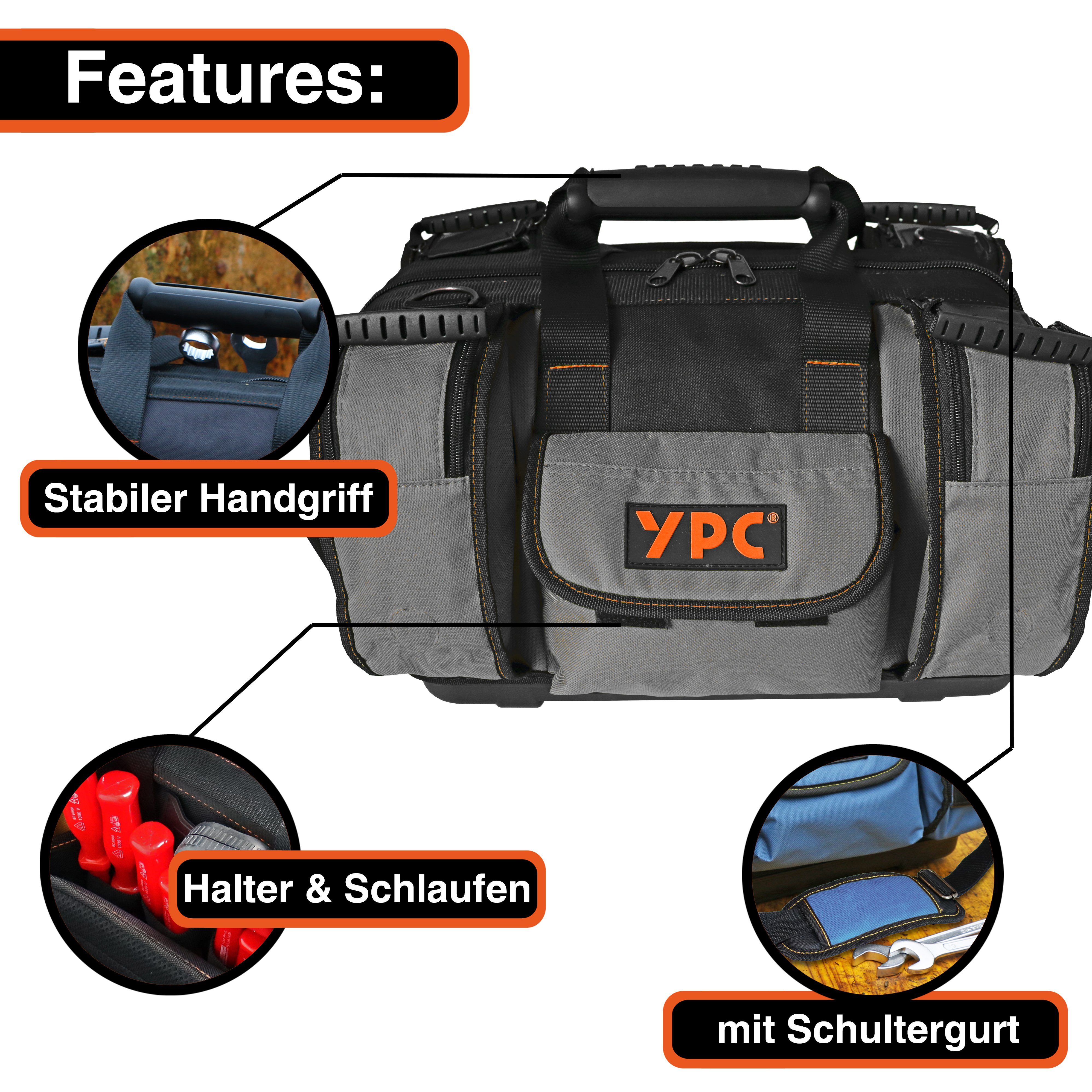 YPC Umhängetasche "Craftsman" Werkzeugtasche XXL, 42x30x25cm, 40 Liter, Verstärkte Nähte, Schultergurt mit Polster, Kunststoff-Handgriff