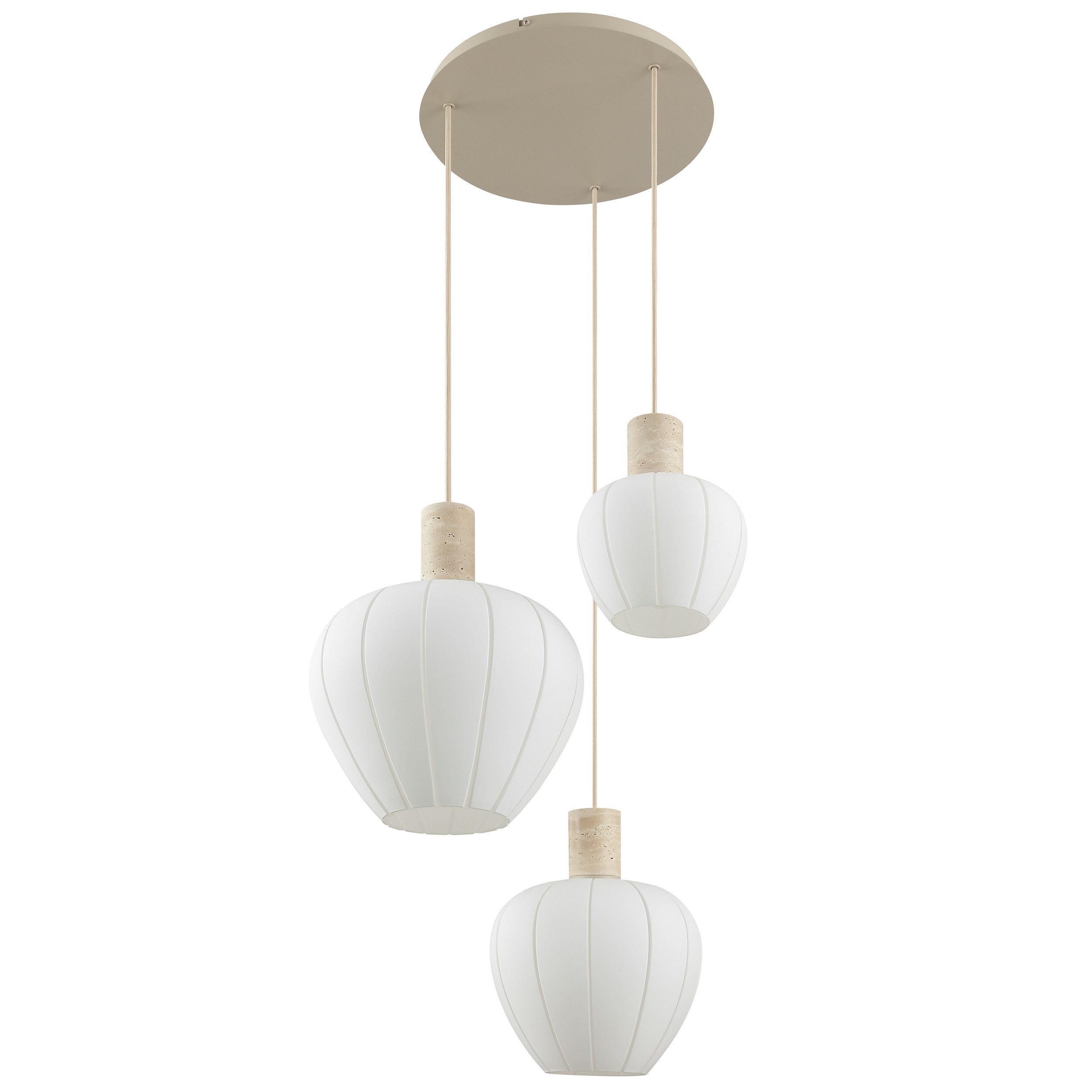 lumiCouture Pendelleuchte Annie, ohne Leuchtmittel, Höhe 150 cm, E27, Kabel kürzbar, Glas/Travertin Stein, weiß beige