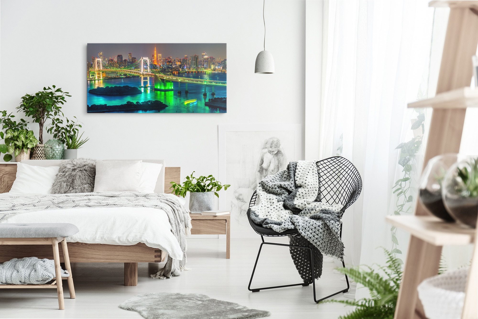Sinus Art Leinwandbild Kunstdruck Bilder 120x60cm Tokio Skyline Japan Nacht Stadt Wolkenkratz, (1 St) – Bild 4 von 5