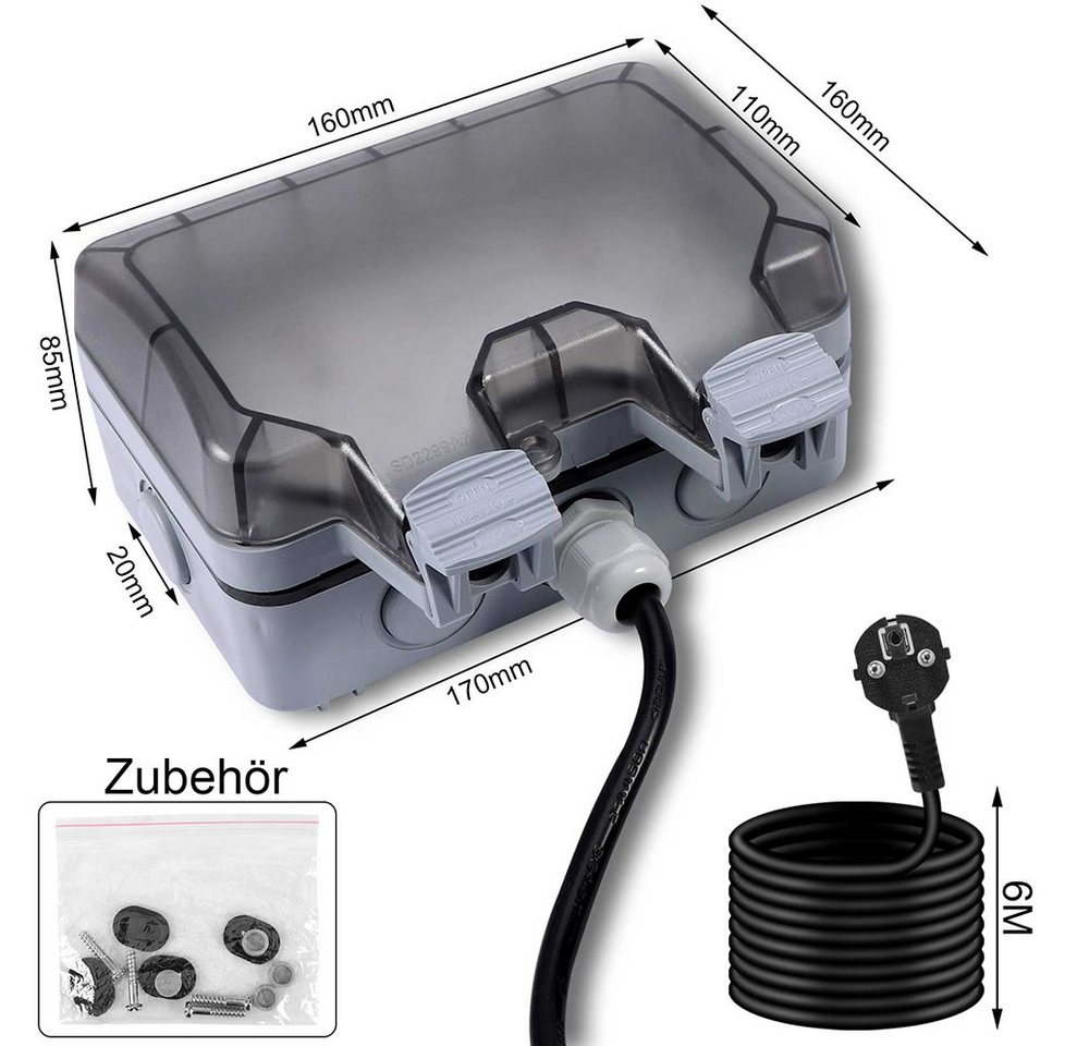 Thumbnail - Rosnek Gartensteckdose Außensteckdosen, Stecker Kabel Wandsteckdose Box, Für Garten, mit 3M/6M/10M Verlängerungskabel,IP...