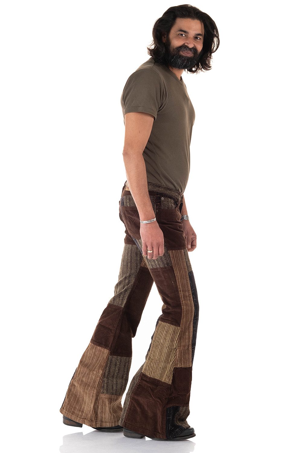 Comycom Schlaghose Herren Cord Patchwork braun beige