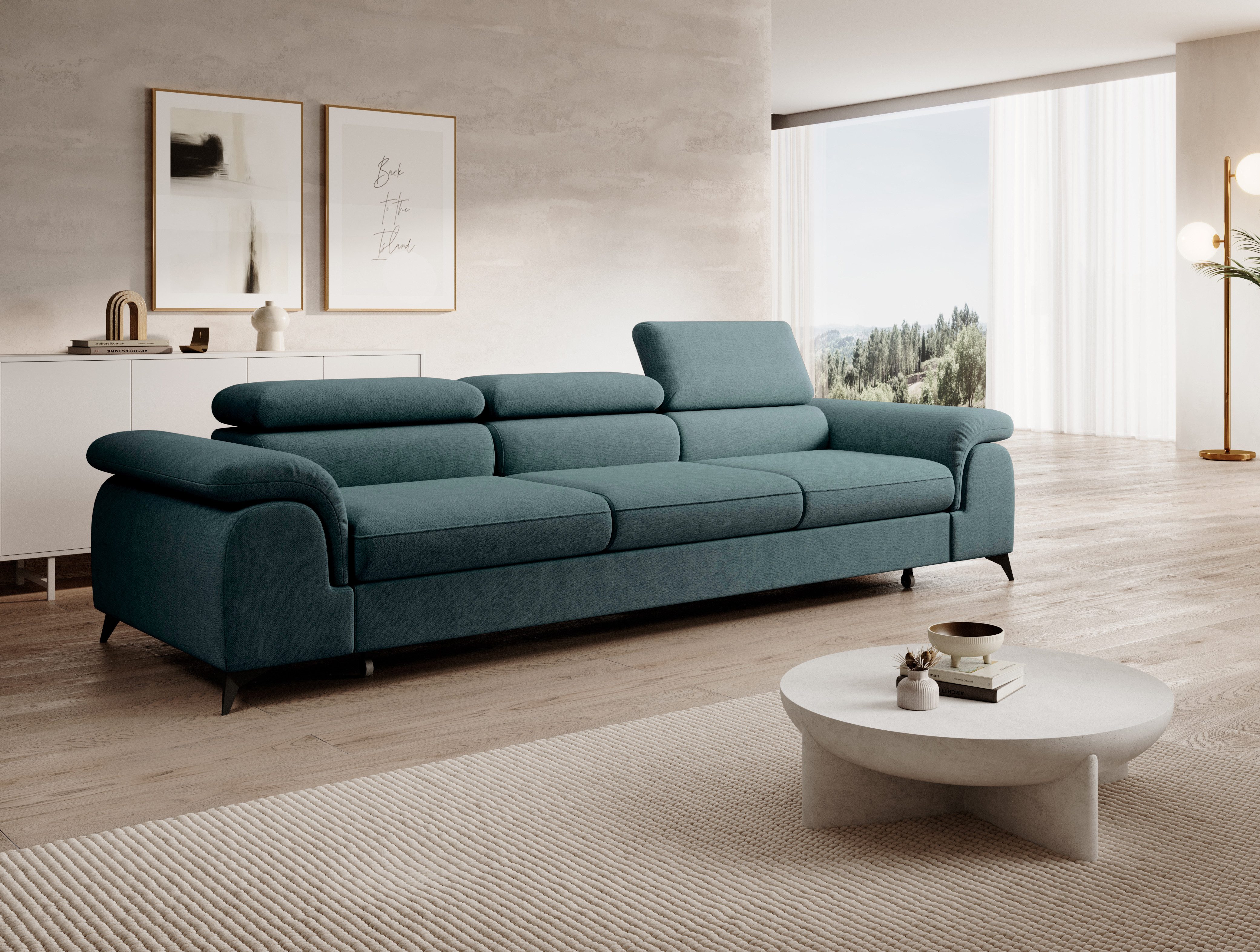 Muffo Sofa Plaza 3, Hohe Metallfüße, Elegante moderne Form, mit Schalffunktion, verstellbaren Kopfstützen