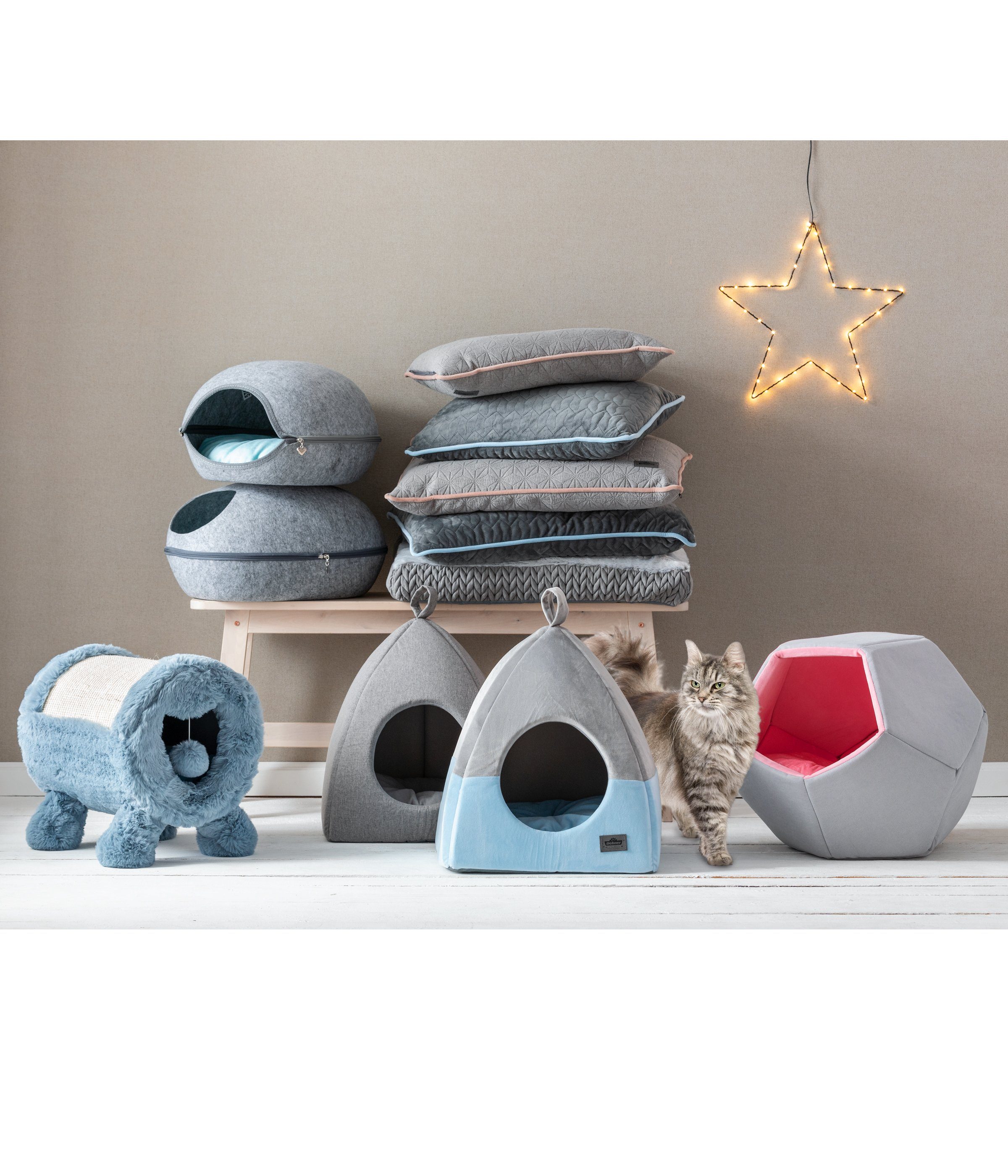 Dehner Tierbett Premium Lovely Katzenhöhle, ca. 40 x 40 x 42 cm, Kuschelhöhle mit herausnehmbarem Liegekissen