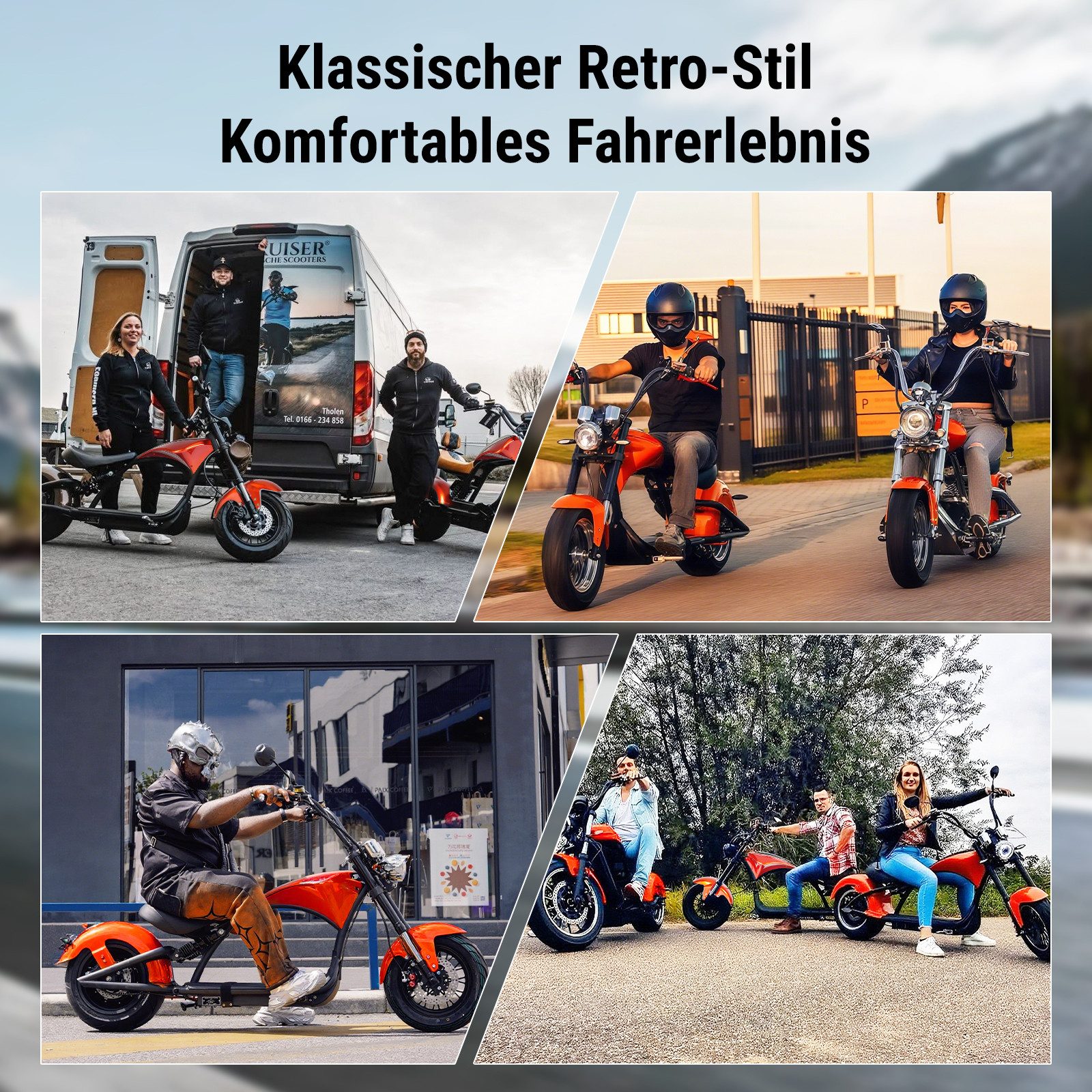 Vankel E-Motorroller M1P-orange 60V 2000W Motor 30AH 45km/h Bis zu 100km, 45 km/h, 100 km Reichweite, scheibenbremsen, StoBdämpfer vorne und hinten
