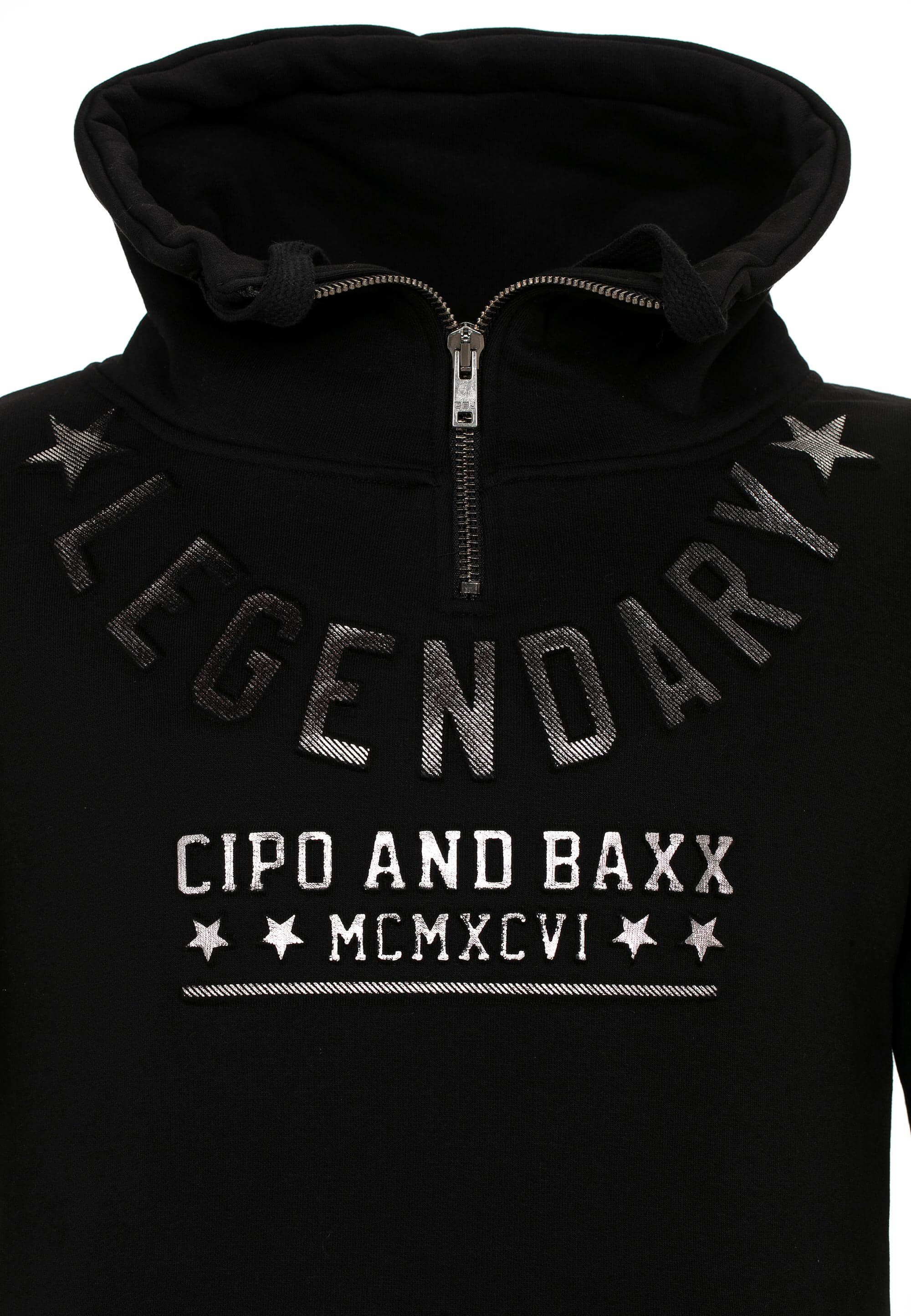 Sweatshirt mit Cipo Baxx & Schlauchkragen schwarz