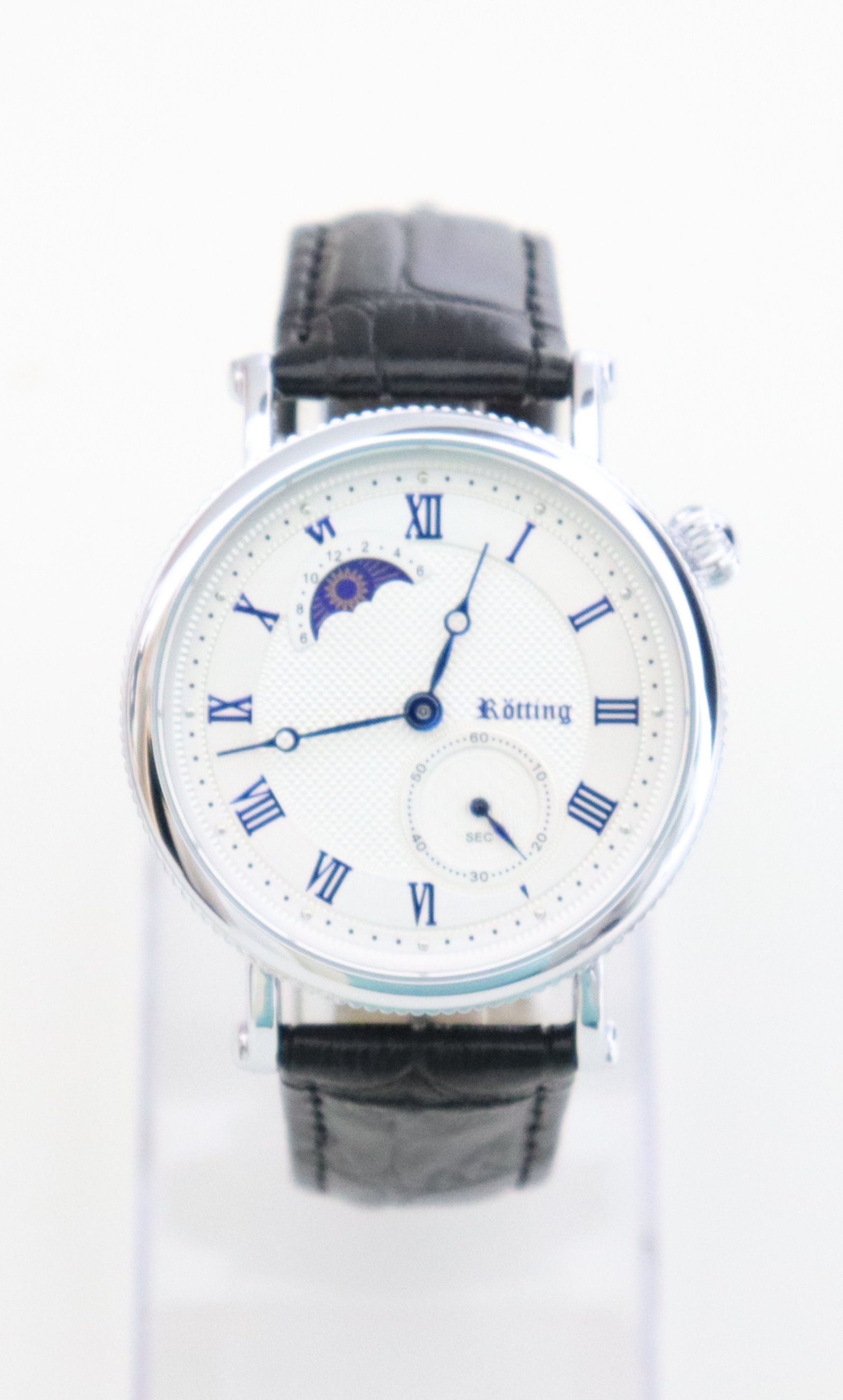 weiß Tag silberfarb / Sekunde, Phase kleine Ziffernbl Herrenuhr Design Nacht Rötting Anzeige Quarzuhr Tag/Nacht Phasen