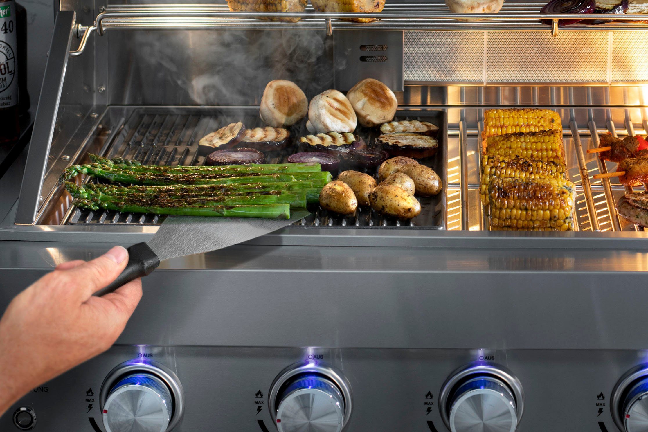 Buschbeck Grillplattenaufsatz Plancha-Platte mit Grillspachtel, Edelstahl, Gusseisen, Kunststoff, für Outdoorküchen, Gusseisen, B47 x T37 x H5cm