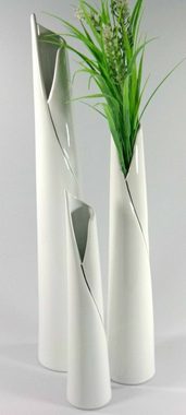 GlasArt Dekovase Blumenvase Vase Schlank weiß schlicht edel 30-50cm hoch, Wohnzimmer