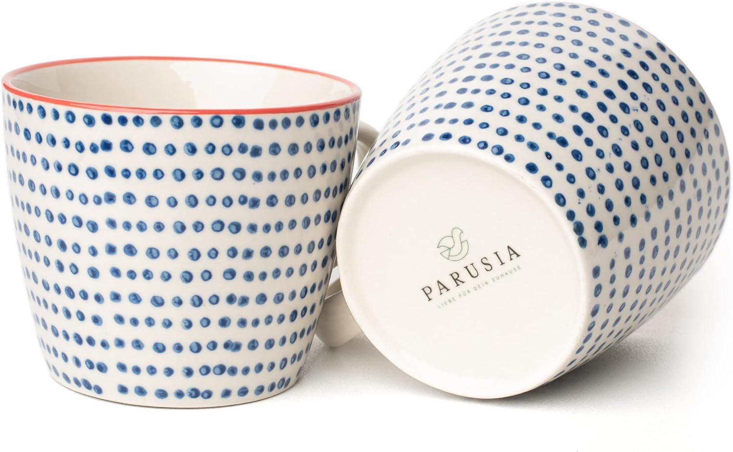 Parusia Tasse Tassen-Set 4x Kaffeetassen 280ml Fassung Kaffeebecher, handgestempelt, Porzellan