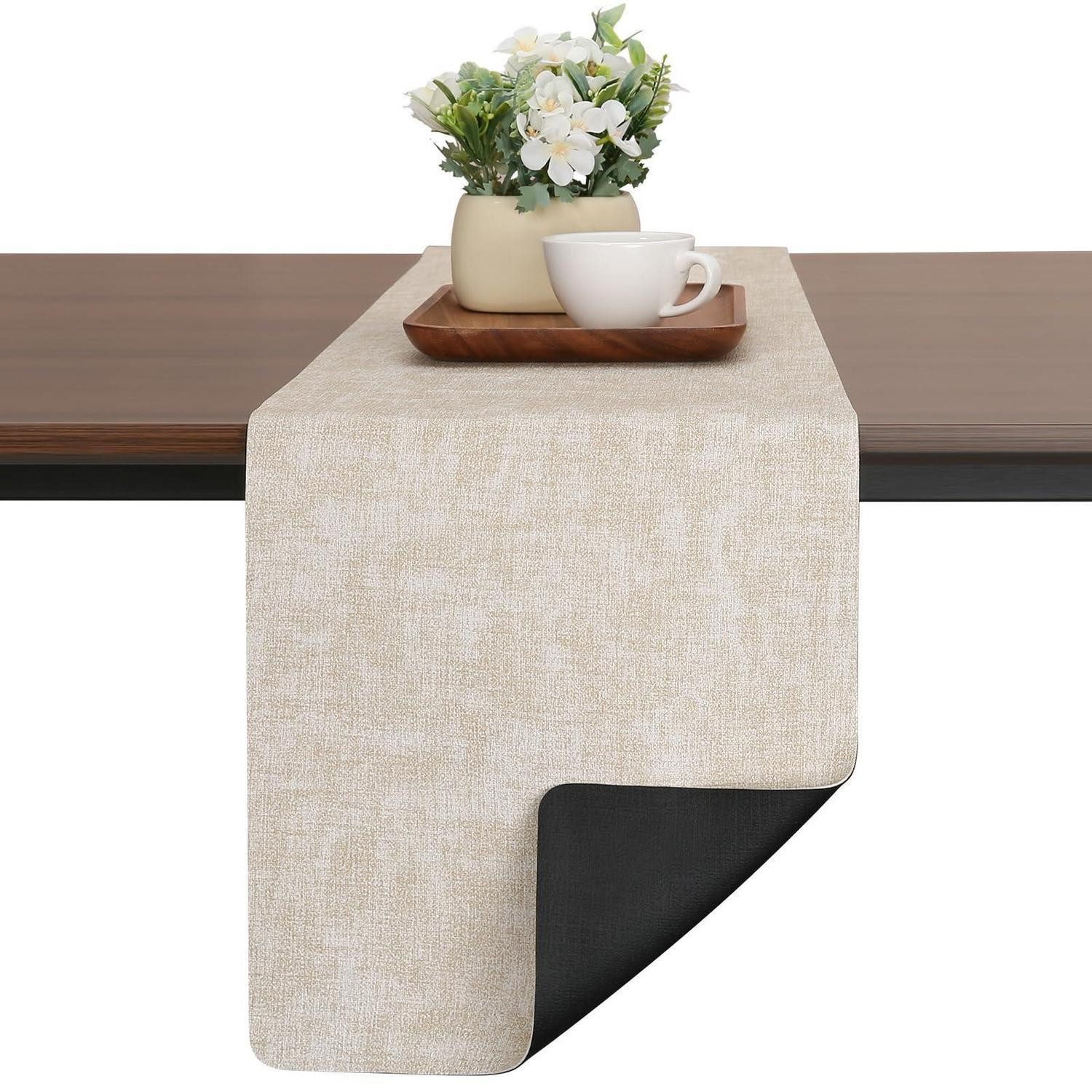 LuxusKollektion Tischläufer Tischläufer Lederoptik doppelseitig 30x140cm Cremeweiß Schwarz (1-tlg)
