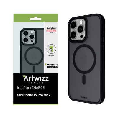 Artwizz Smartphone-Hülle IcedClip +CHARGE, Stoßfestes Soft-Touch Case mit Ladefunktion, Schwarz, iPhone 15 Pro Max