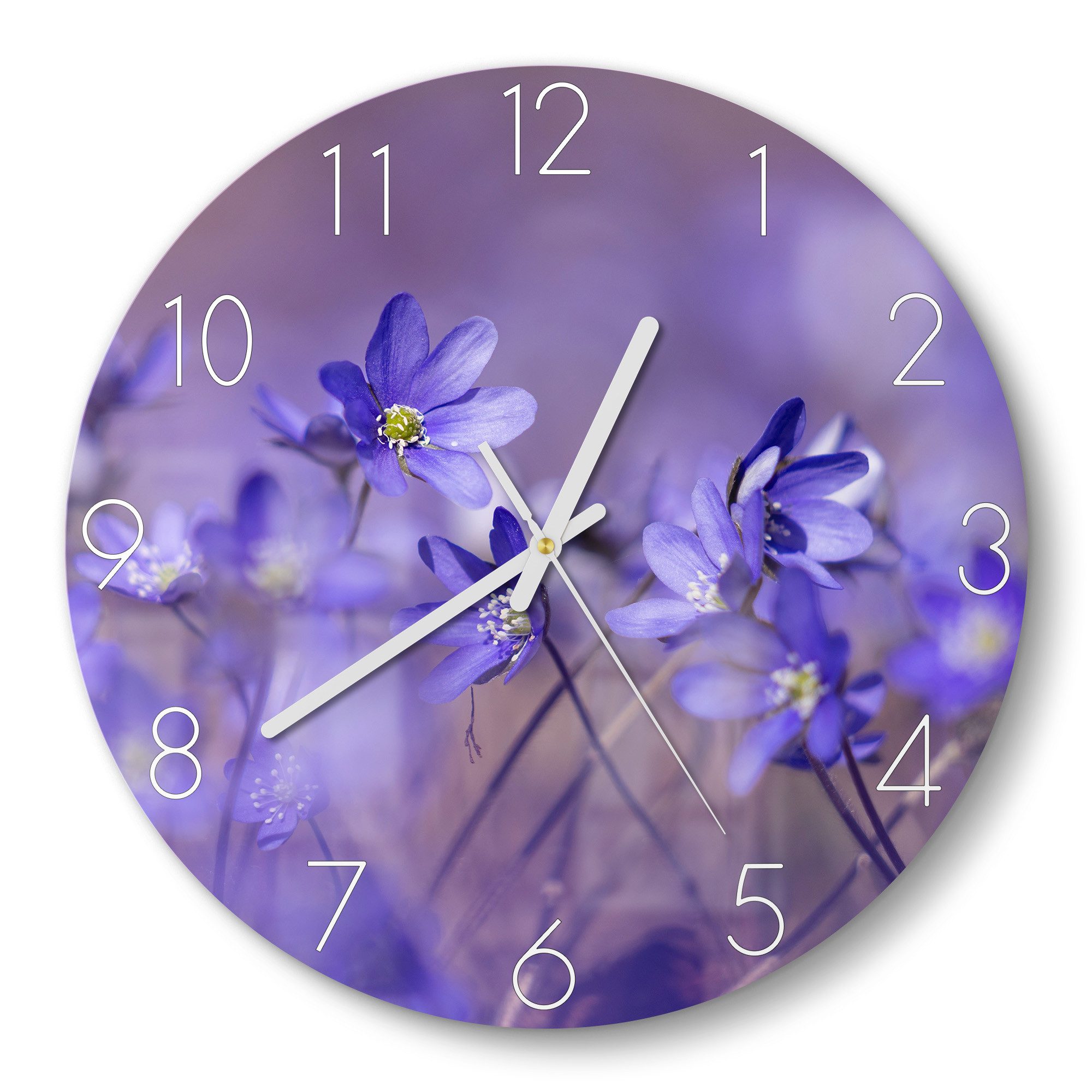 DEQORI Wanduhr 'Blaue Traumblüten' (Glas Glasuhr modern Wand Uhr Design Küchenuhr)