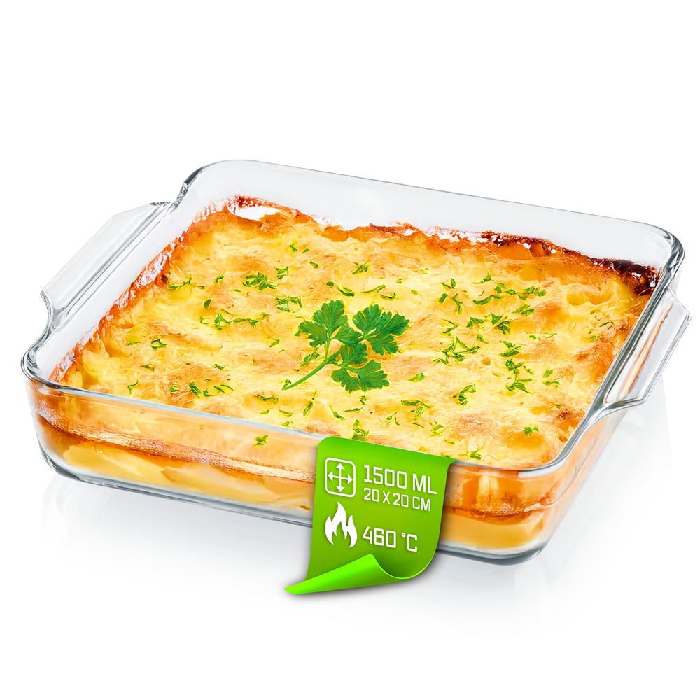 GOURMETmaxx Auflaufform Auflaufform transparent quadratisch 1500ml, (1-St), aus Glas für Heißluftfritteuse & Ofen Zubereiten Garen Servieren