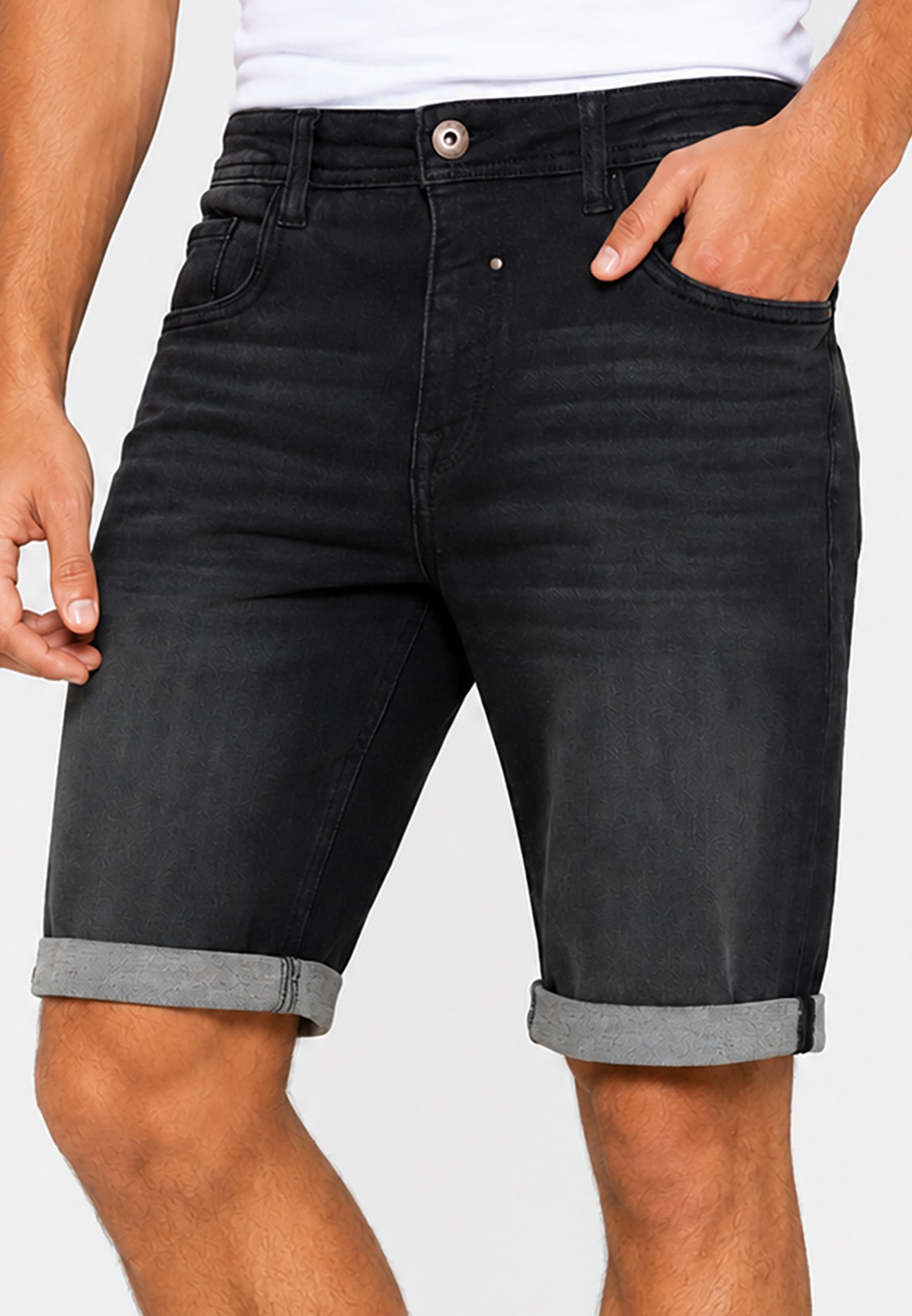SUBLEVEL Jeansshorts Bequemer Schnitt Umschlag Klassischer für Herren (1-tlg) Baumwolle Normal Fit Einfarbig atmungsaktiv Reißverschluss