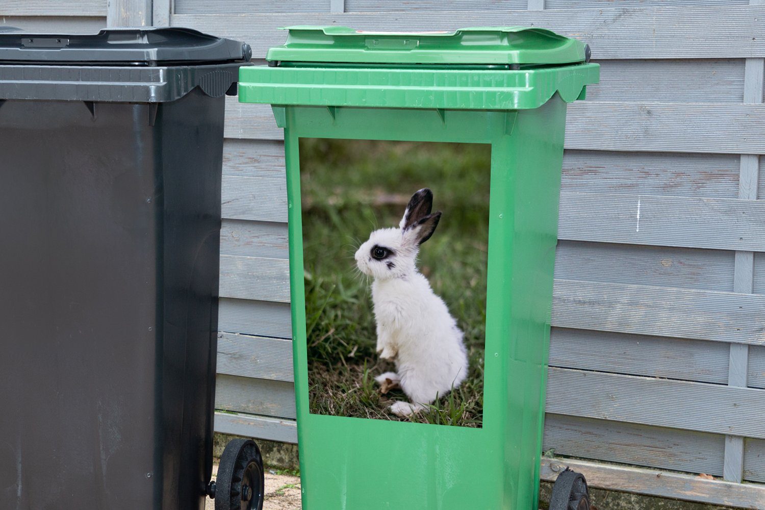 MuchoWow Wandsticker Kaninchen - Haustier Abfalbehälter - Sticker, Mülleimer-aufkleber, Gras (1 St), Container, Mülltonne