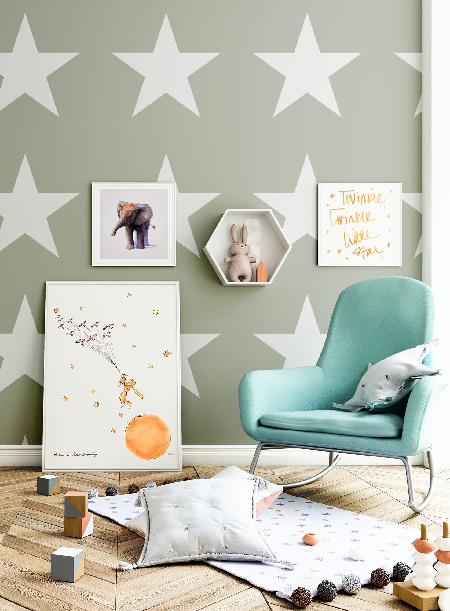 Newroom Vliestapete Grau Tapete Kinderzimmer Sterne, Babytapete