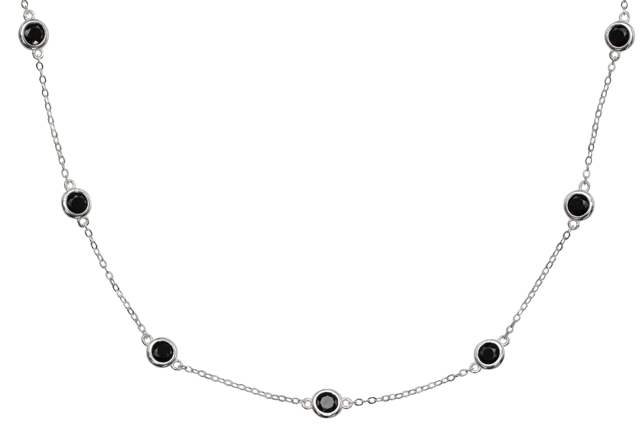 SILBERMOOS Silberkette Feine Forzatina-Kette mit schwarzen Zirkonia-Steinen, 925 Sterling Silber