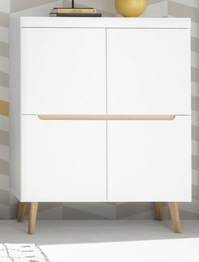 Furn.Design Highboard Isgard (Schrank in weiß matt mit Scandi Eiche, 107 x 134 cm), mit Soft-Close-Funktion