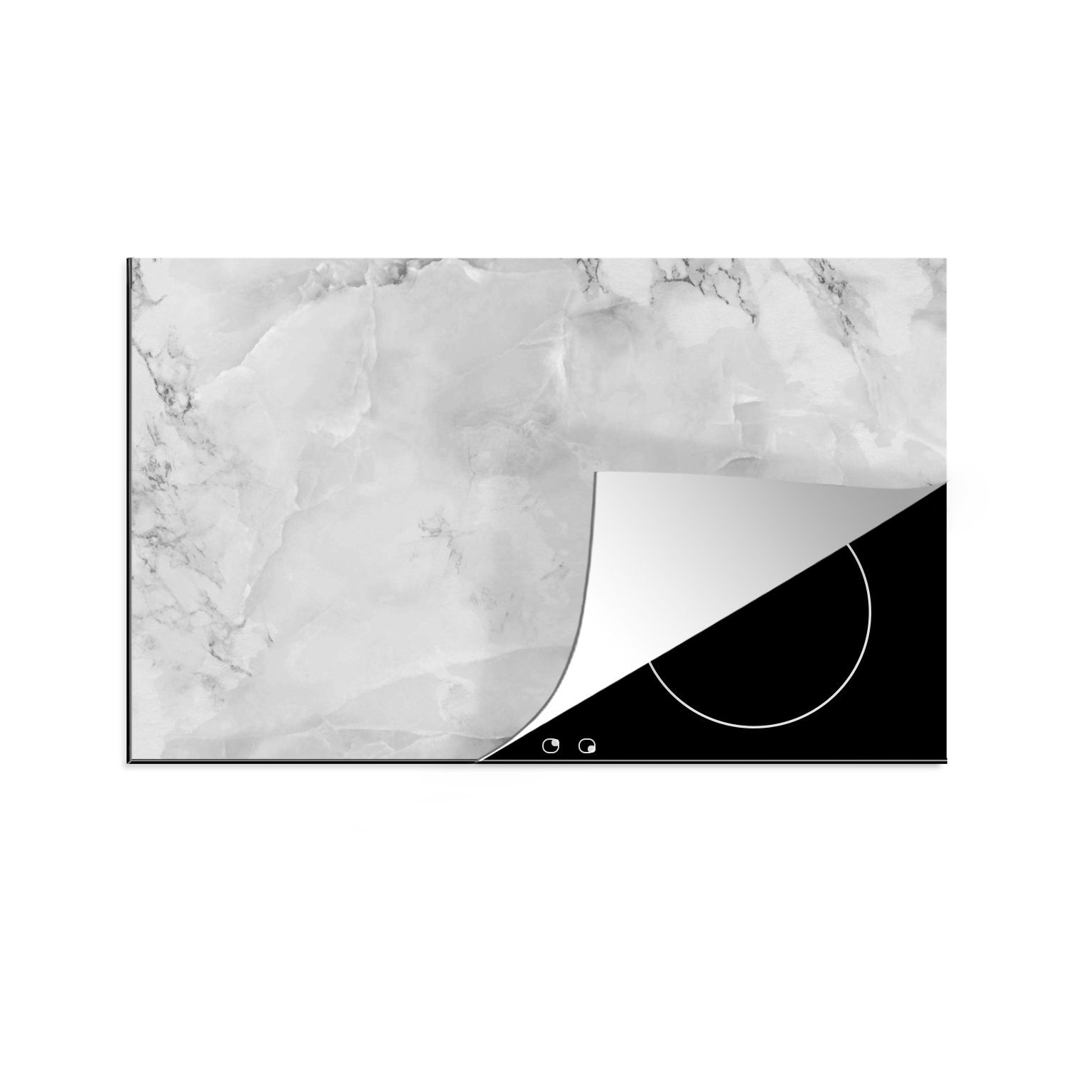 MuchoWow Herdblende-/Abdeckplatte Marmor - Textur - Weiß, Vinyl, (1 tlg), 81x52 cm, Induktionskochfeld Schutz für die küche, Ceranfeldabdeckung
