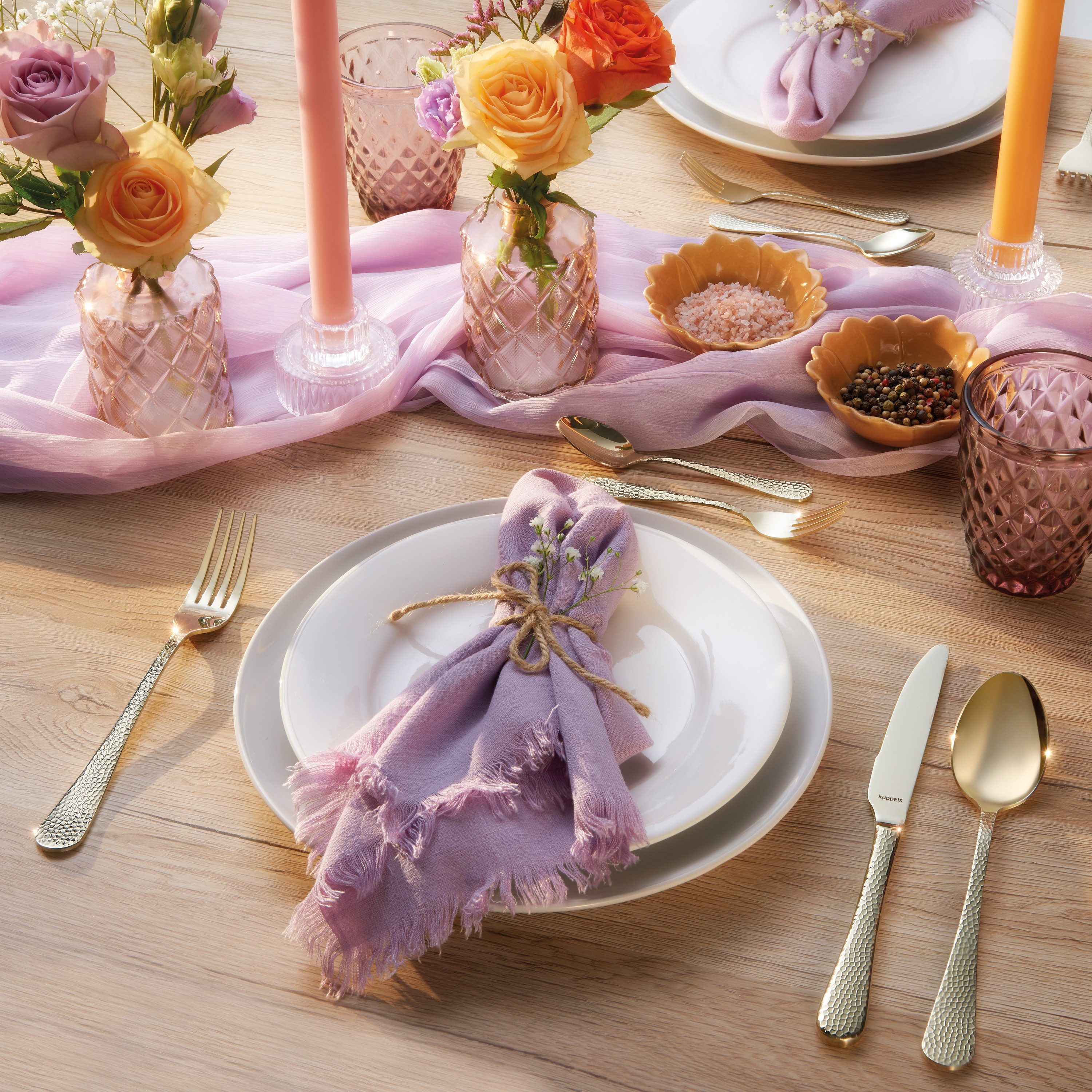 Kuppels Besteck-Set CRYSTAL (30-tlg), 13/0 18/0, Edelstahl 18/0, gehämmert, mit champagnerfarbener PVD Veredelung