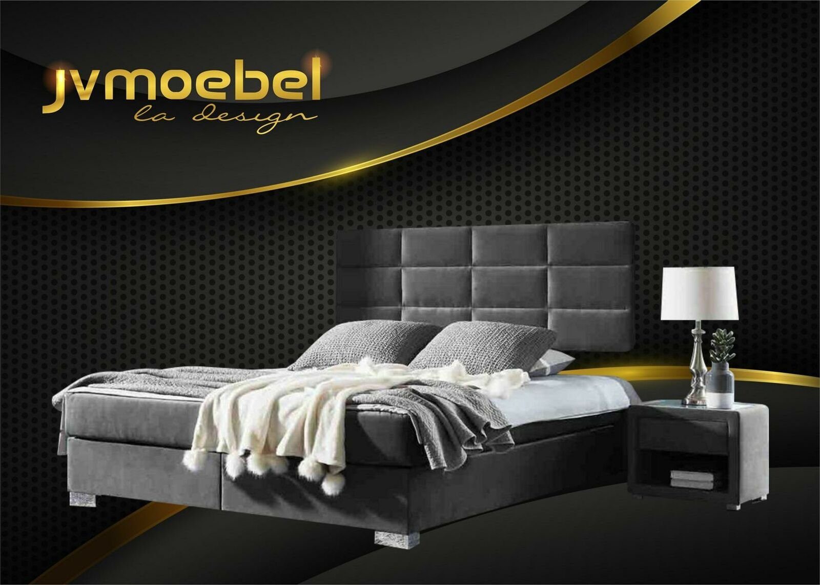 JVmoebel Bett, Boxspring Schlafzimmer Luxus Bett Betten Doppel Möbel Stoff Schwarz