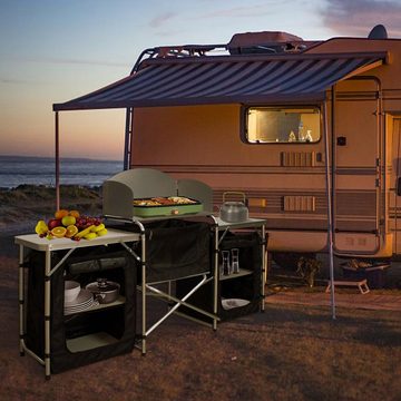 Clanmacy Campingtisch Campingküche Küchenbox Windschutz Alu Kochen Spritzschutz Faltschrank Camping