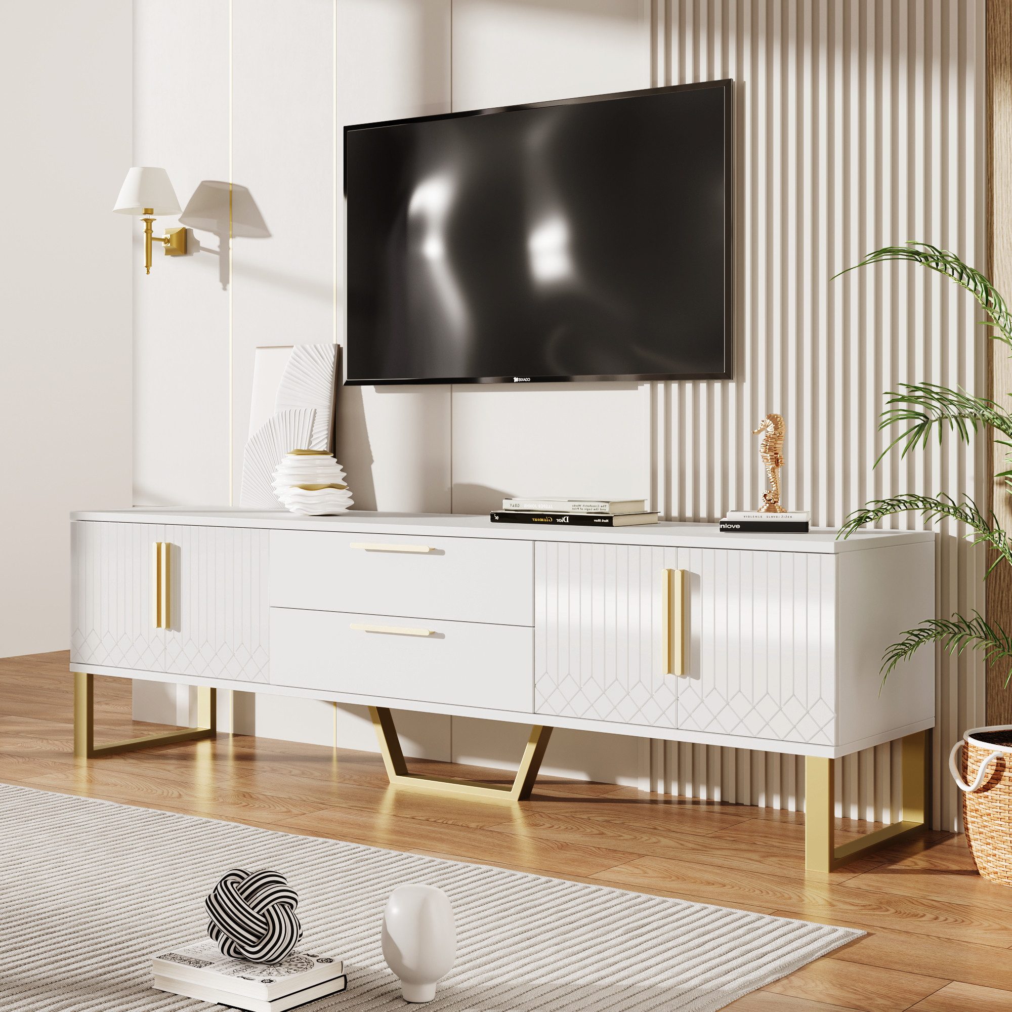 OKWISH TV-Schrank High-Gloss TV-Schrank mit kunstvollen günstig online kaufen