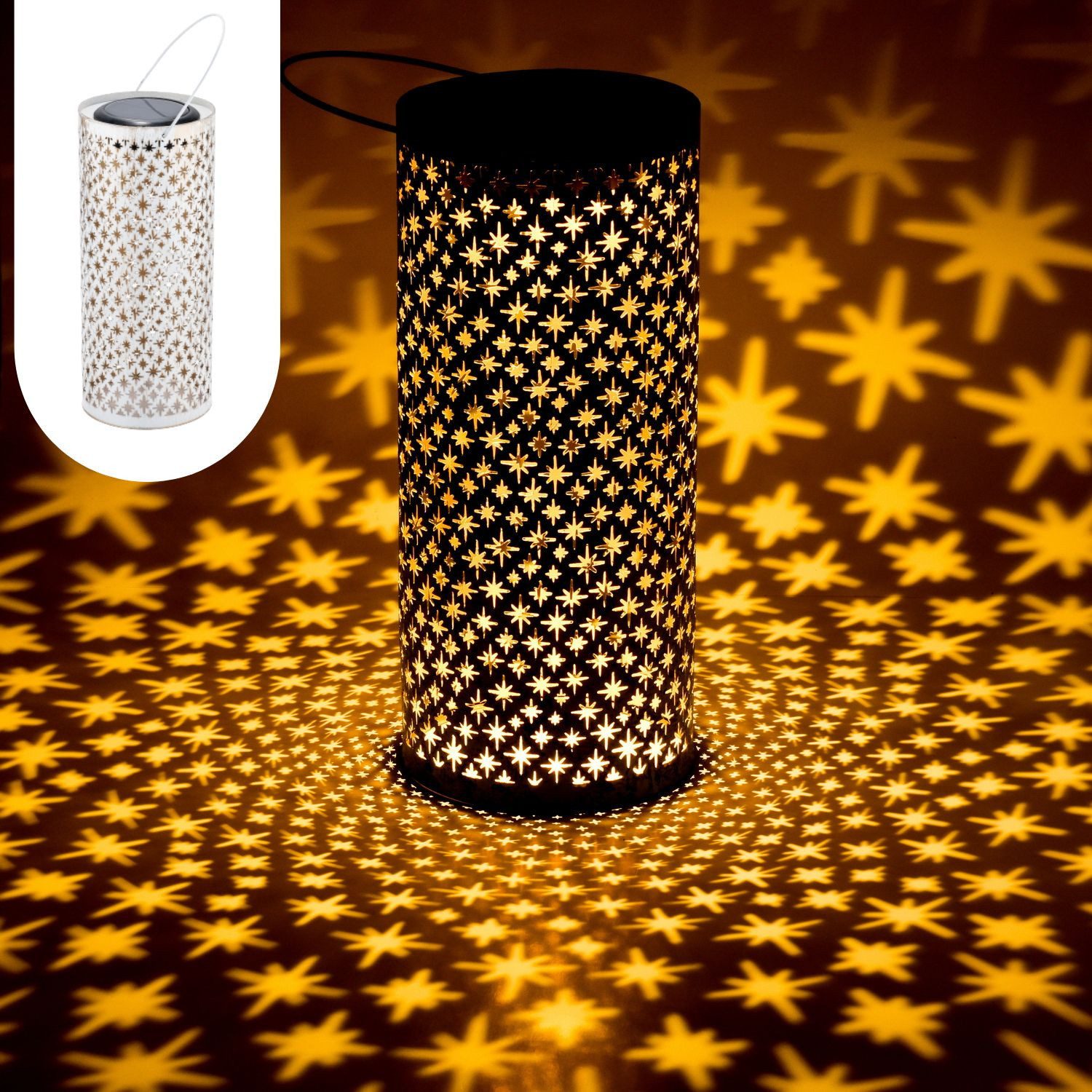 Marrakesch Orient & Mediterran Interior LED Solarleuchte Boho Style Solarlaterne Solar Laterne Windlicht Lampe Outdoor Weiß, LED fest integriert, Hängeleuchte