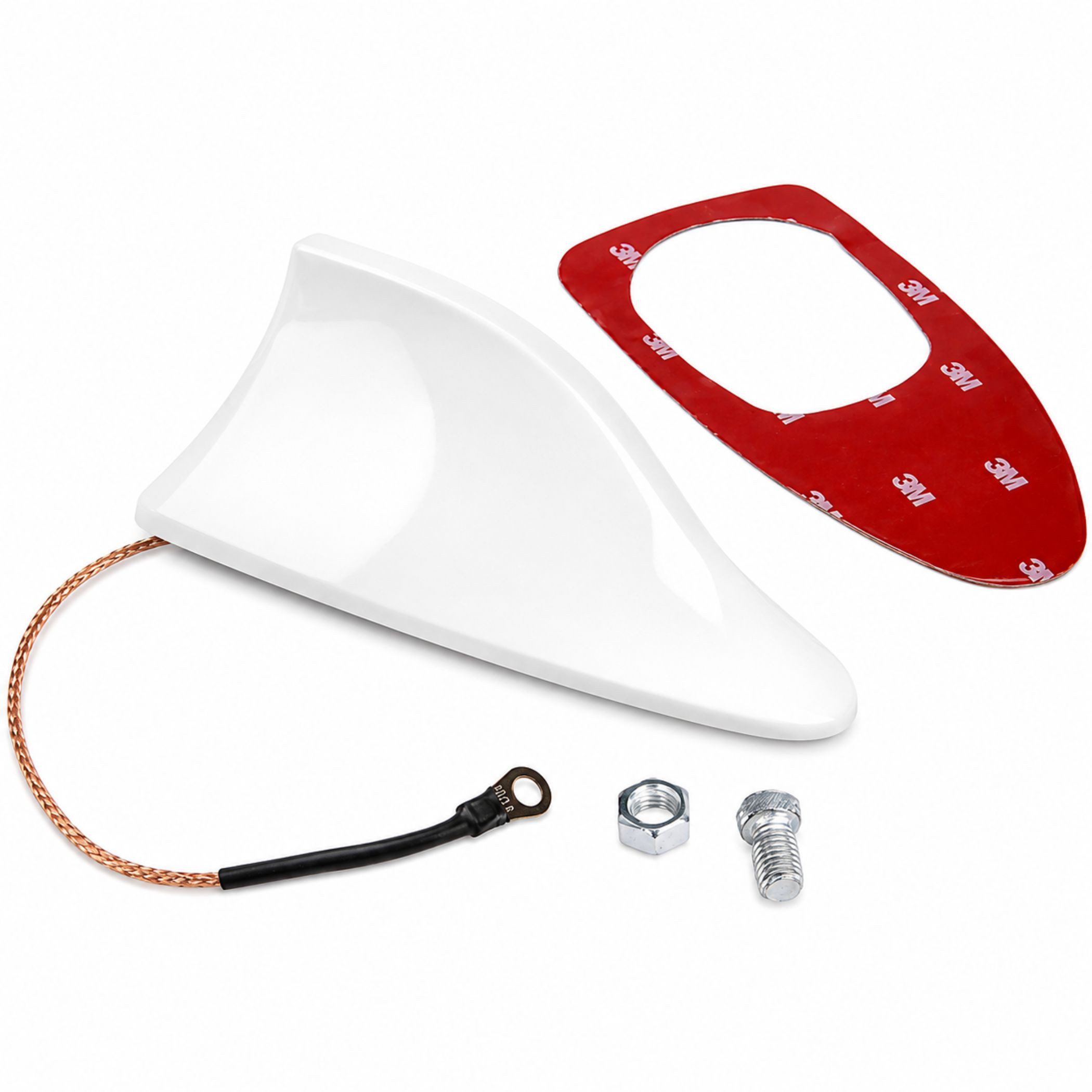 Bolwins A65C Universal Shark Fin Auto Dachantenne AM/FM selbstklebend weiß Dachantenne (AM & FM Signal, für Innenbereich & außenbereich, Verstärkung: 5 dB), AM & FM Radioempfang, Shark-Fin-Design, selbstklebende Montage