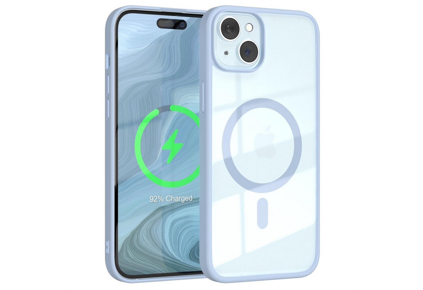 EAZY CASE Handyhülle Transparente Hülle mit MagSafe für iPhone 15 Plus 6,7 Zoll, Softcase, Schutzhülle mit Displayschutz, stoßfest, kratzfest, Hellblau