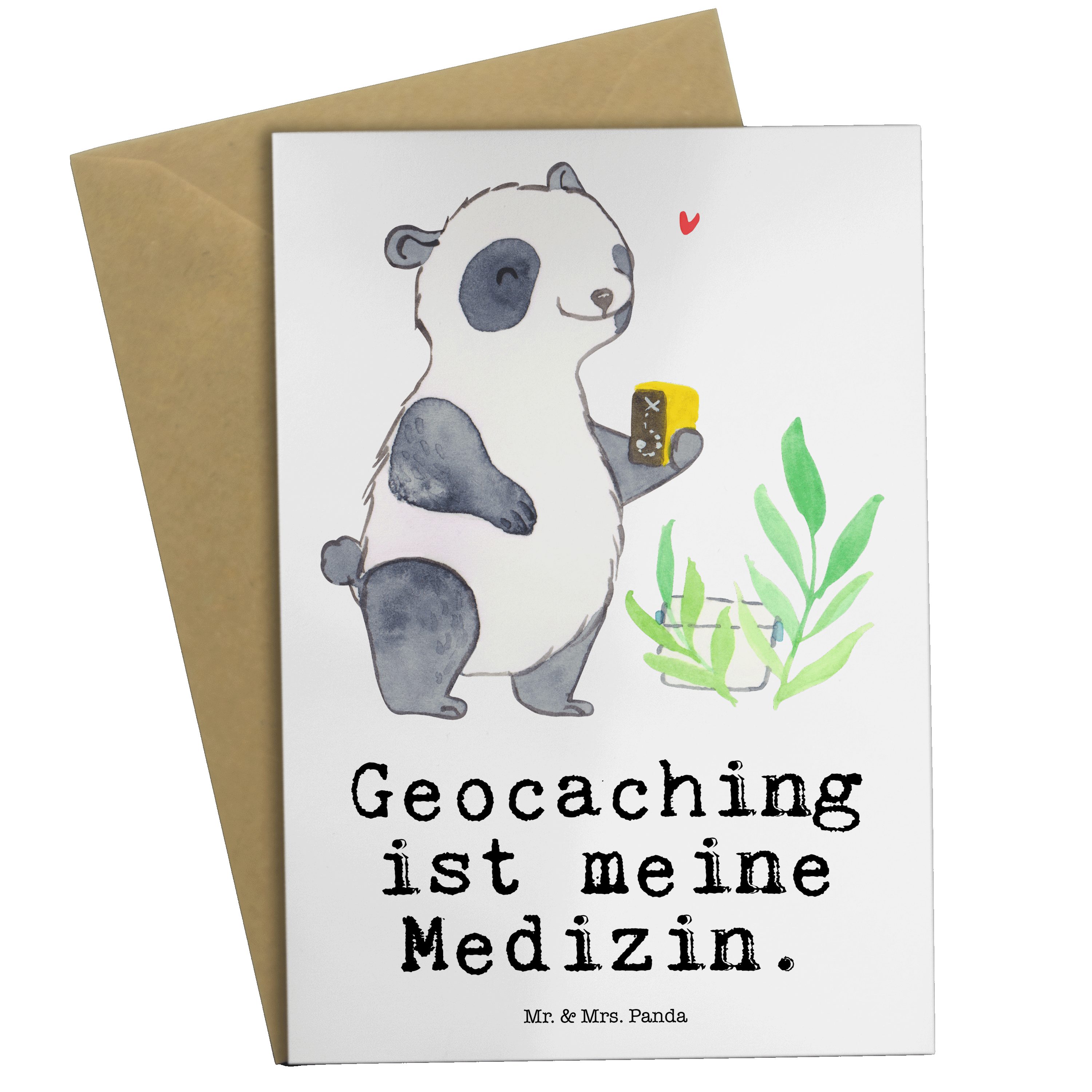 Medizin Klappkarte, Geocaching Mr. - Weiß Danke, Grußkarte - Geschenk, & Hochze Panda Mrs. Panda