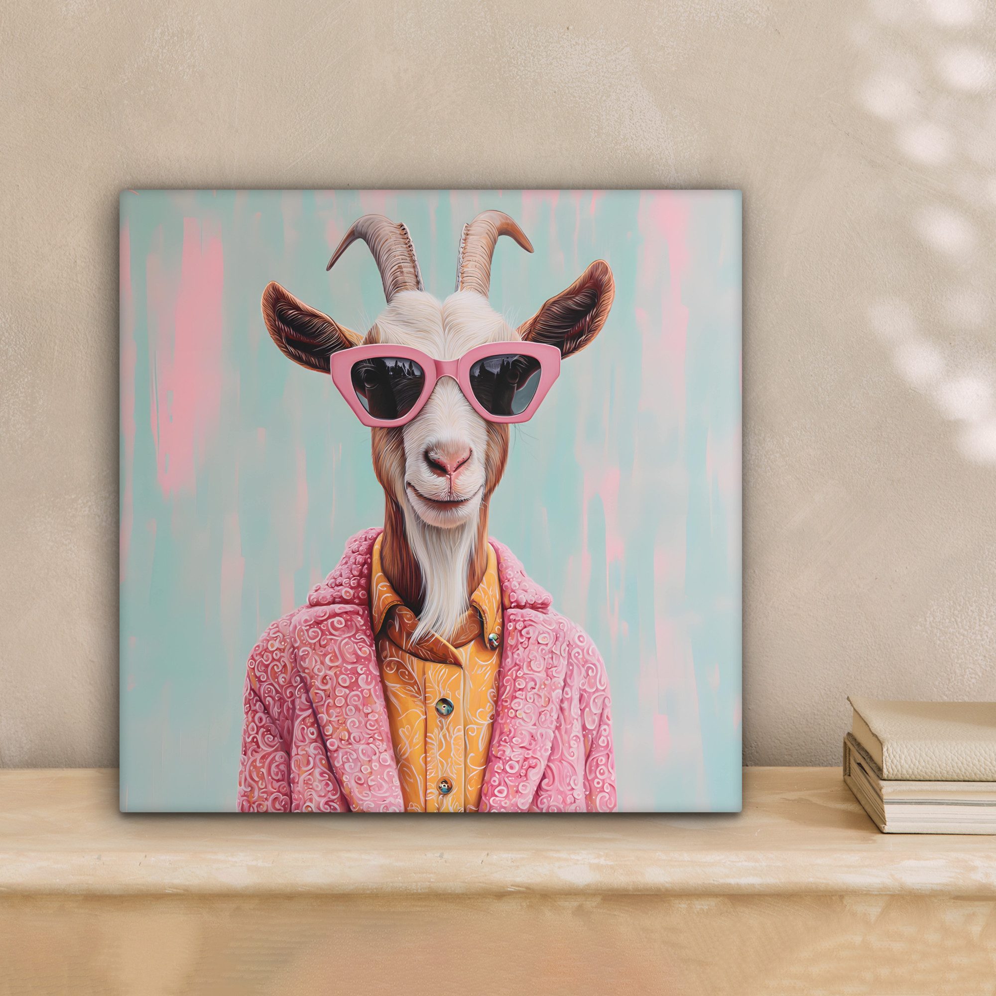 OneMillionCanvasses® Leinwandbild Sonnenbrille - Rosa - Ziege - Anhören, Fo günstig online kaufen