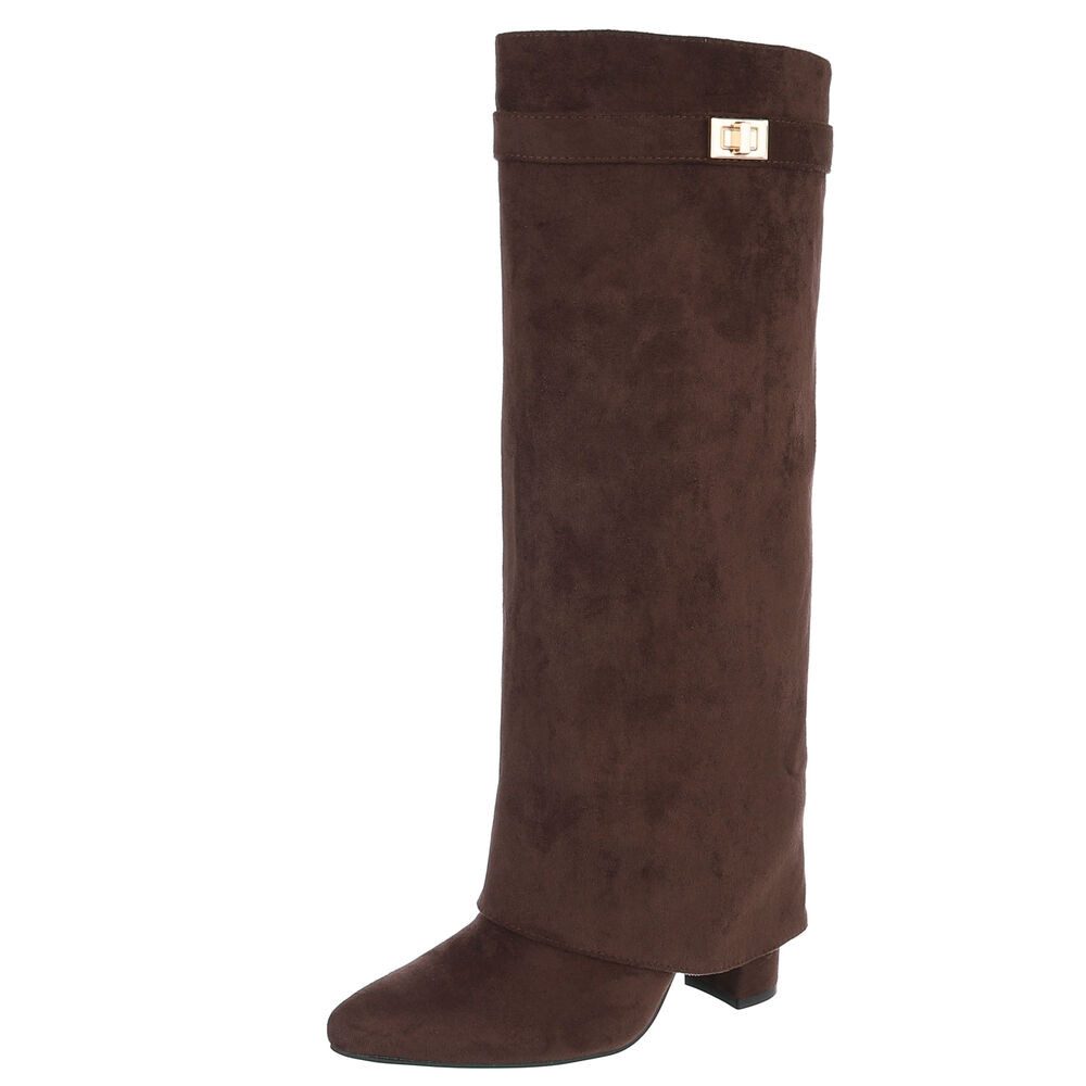 Damen Westernstiefel Echtleder mit Blockabsatz High-Heel-Stiefel