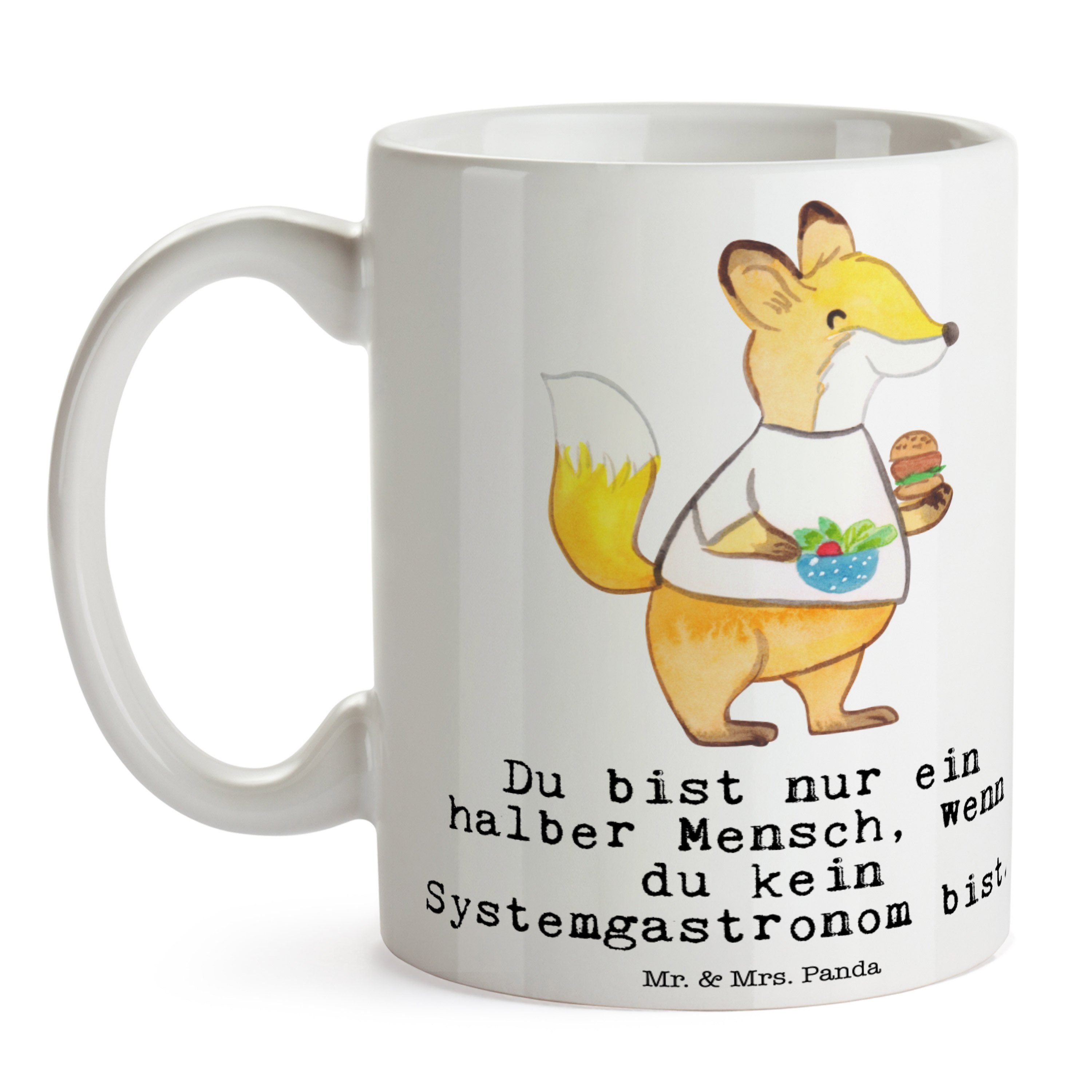 Kaffeebecher, Keramik - Mr. Tasse mit Systemgastronom Arbeitskoll, Panda & Mrs. Herz - Weiß Geschenk,