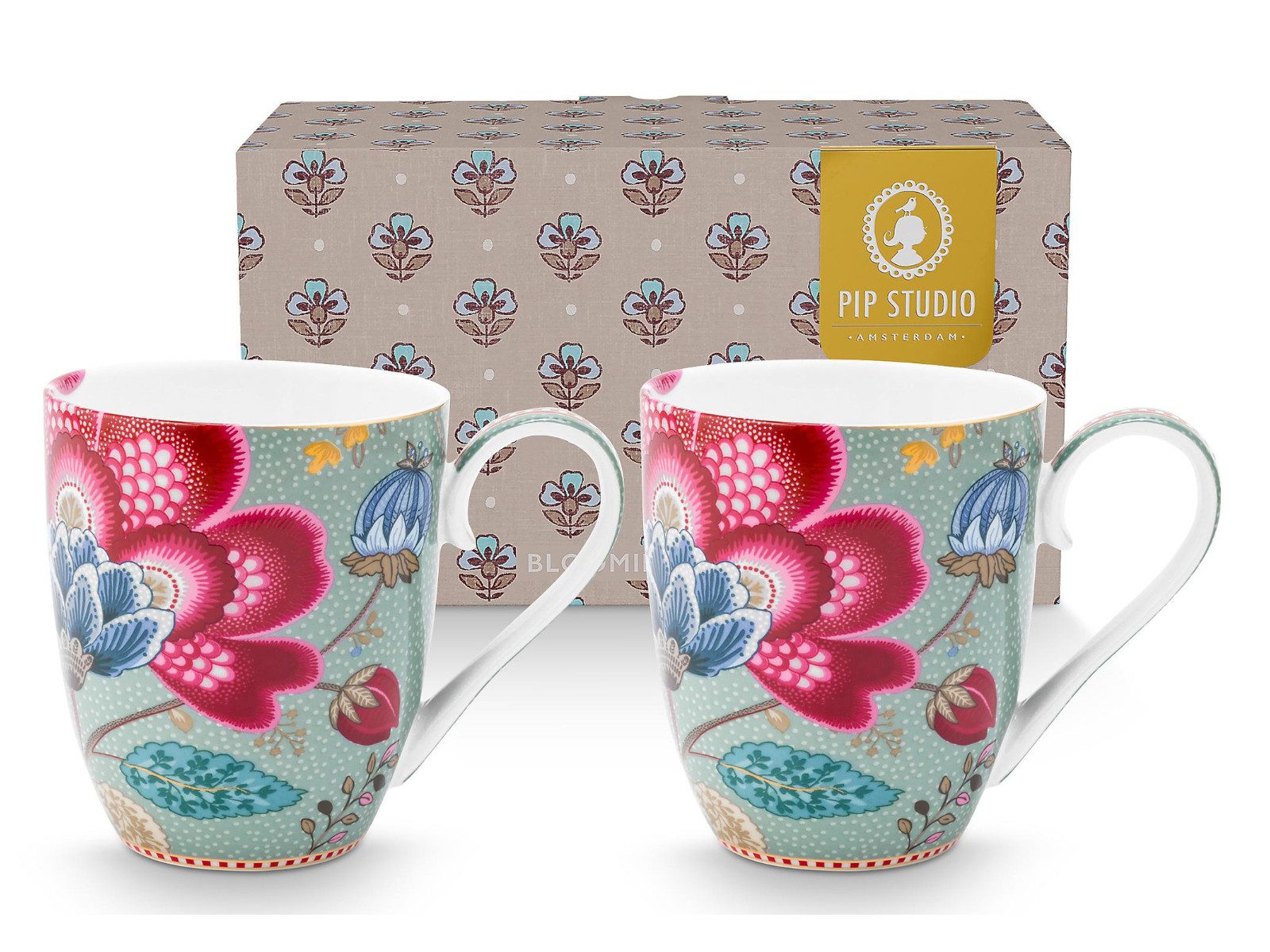 PiP Studio Becher looming Tales Fantasy Blue Henkelbecher XL 0,65l Set2, Porzellan