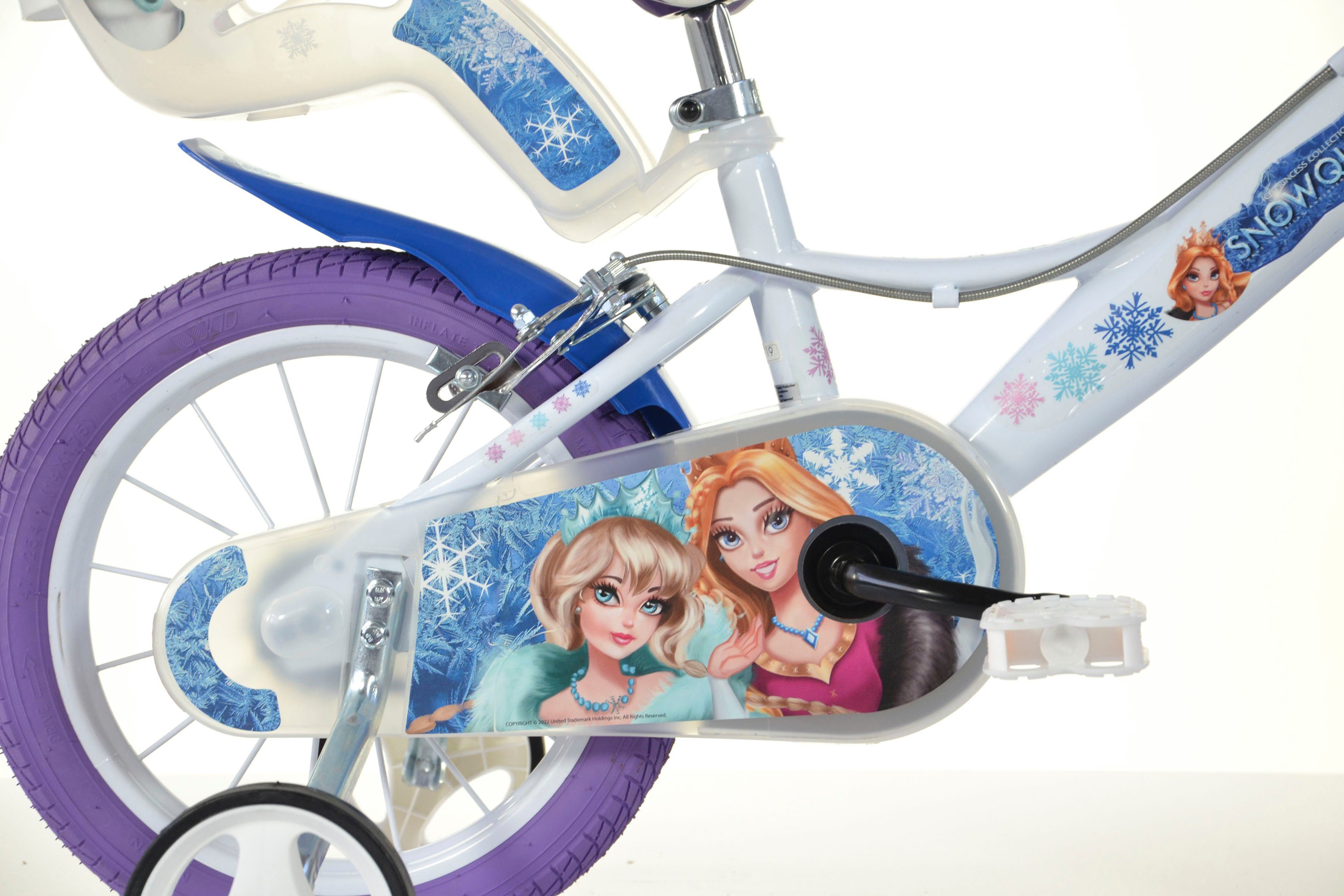 Dino Bikes Kinderfahrrad 16" Snowqueen Kinderfahrrad Mädchen stabiler Stahl-Rahmen Stützräder, 1 Gang, mit Stützrädern, Korb und Puppensitz