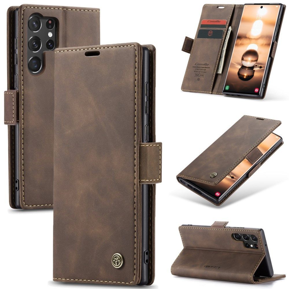 CaseMe Handyhülle Premium Hülle für Samsung Klapphülle Samsung S24 Ultra-Dunkelbraun