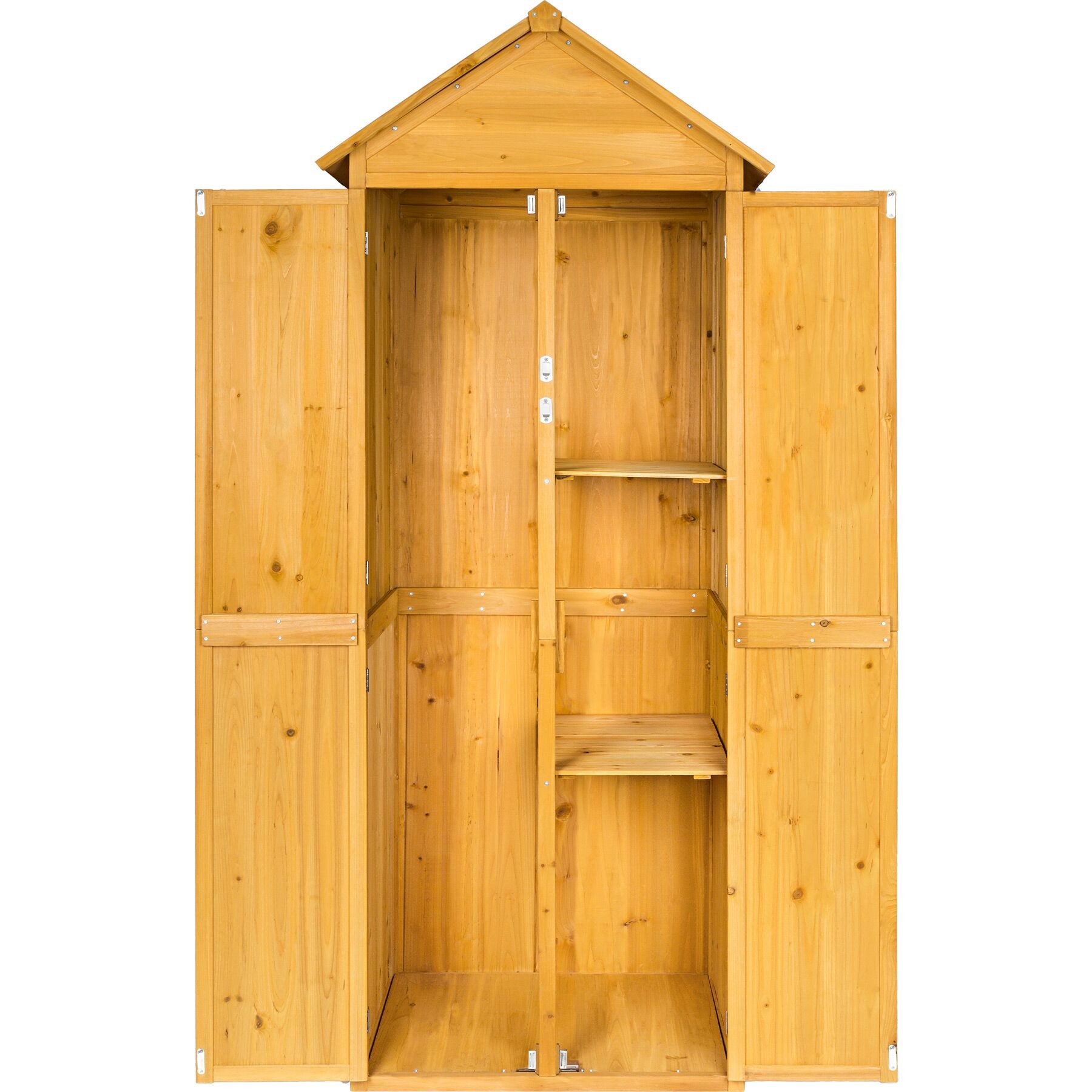 tectake Geräteschrank Gartenschrank, Maße: 80,5 x 60 x 213,5 cm, Dachpappe aus Bitumen (Terrassenschrank Kadi, 1-St., in braun) Aus imprägniertem Nadelholz, zwei Regalböden, zwei Stahlriegel