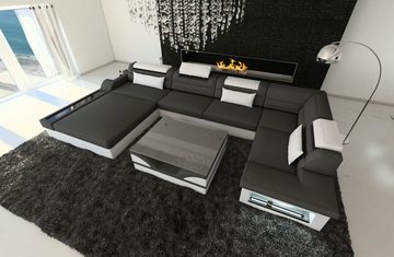 Sofa Dreams Wohnlandschaft Couch Sofa Stoff Mezzo U Form Stoffsofa, mit LED, wahlweise mit Bettfunktion als Schlafsofa, Designersofa