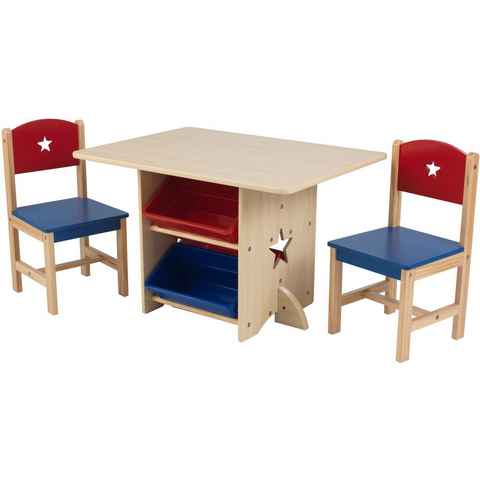 KidKraft® Kindersitzgruppe Tisch mit Aufbewahrungsboxen und 2 Stühlen, Sternchen, (3-tlg)
