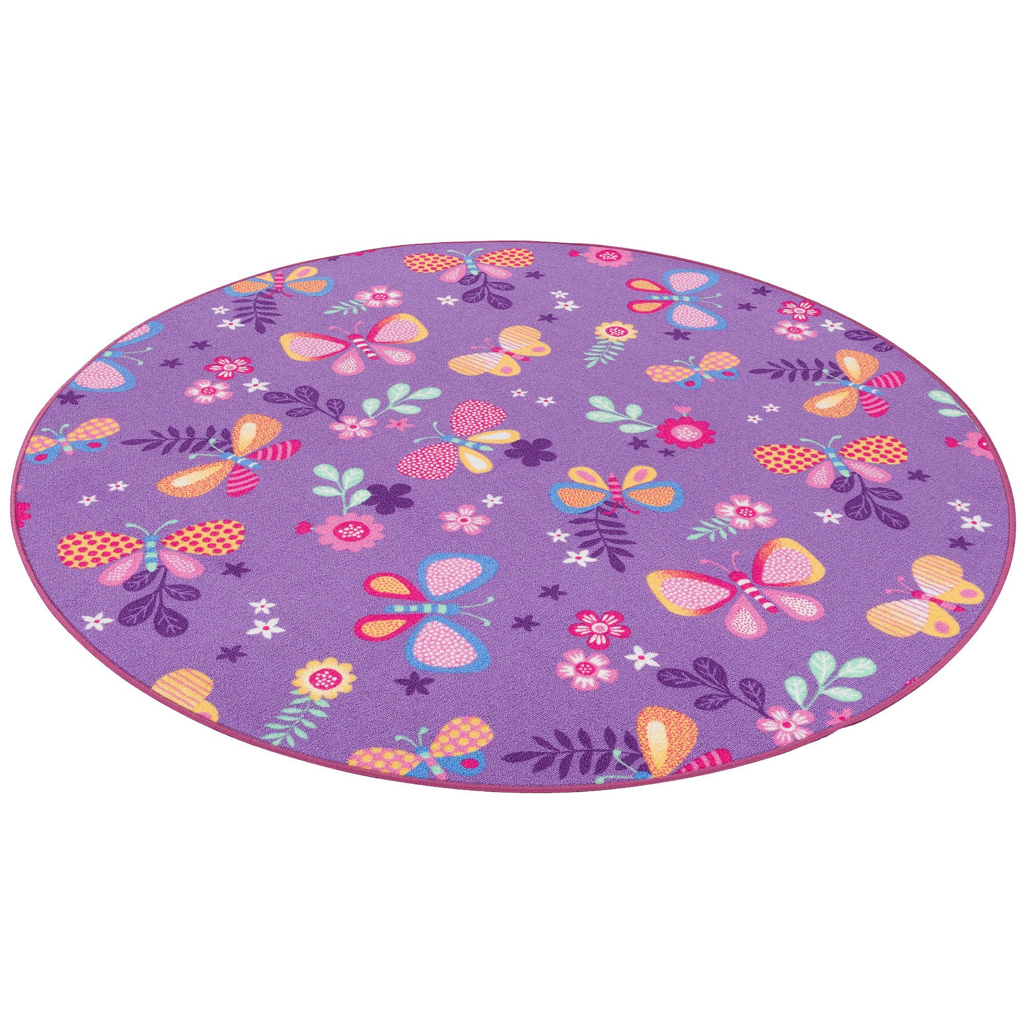 Snapstyle Kinderteppich Kinder Spiel Teppich Schmetterling Rund, Rund, Höhe: 4 mm – Bild 5 von 5