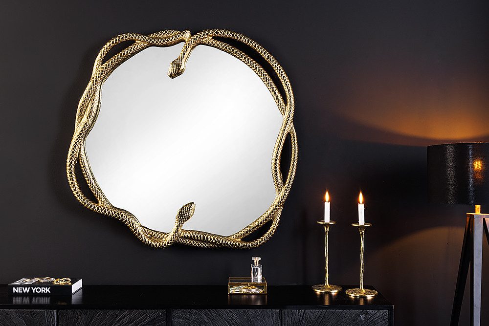riess-ambiente Wandspiegel SNAKE XL 85cm gold Metall - runder Spiegel mit Schlangen-Skulptur (Einzelartikel, 1-St), dekoratives & pflegeleichtes Wohnaccessoire · Statement Piece