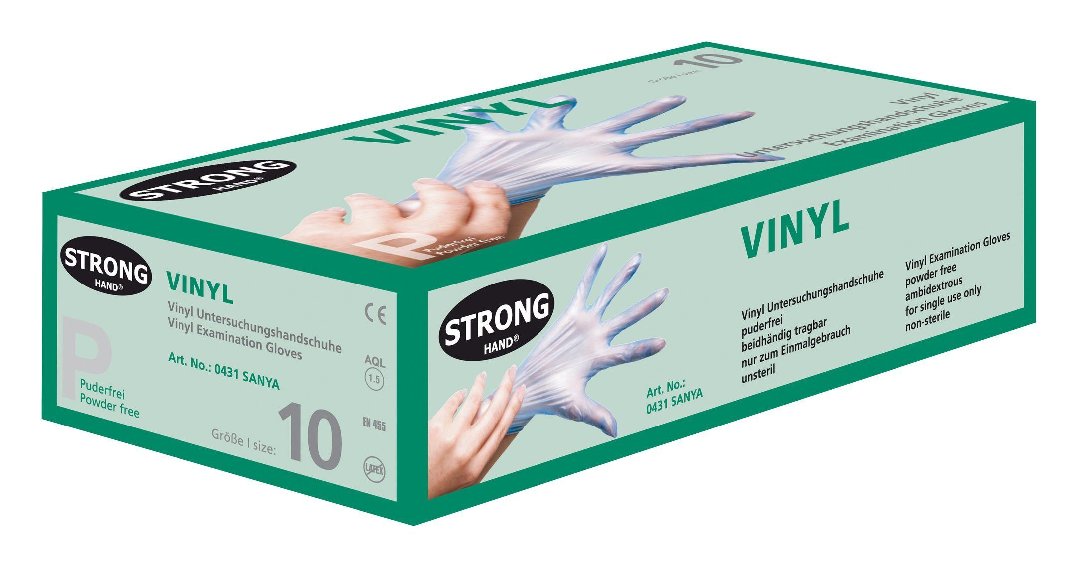 Stronghand Einweghandschuhe Sanya Vinyl ungepudert Größe 9 (Box a 100 Stück)