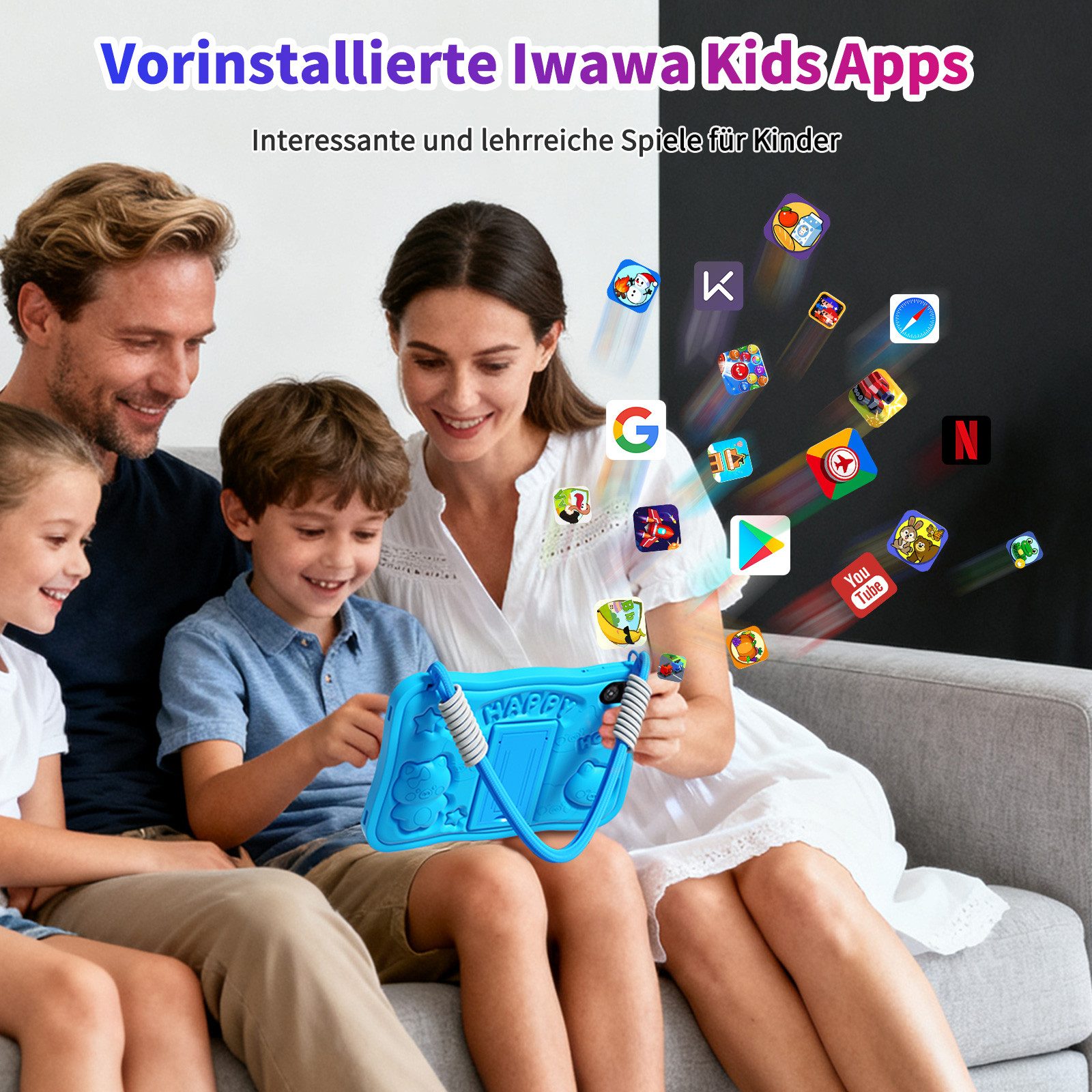 PRITOM 10 Zoll Android 15 Kinder Tablet mit Elternkontrolle,1280x800 HD IPS Tablet (10-Zoll-Kindertablet", Android-Betriebssystem, (WiFi 6,Vorinstallierte Lernapps,stoßfest,6000 mAh) blau