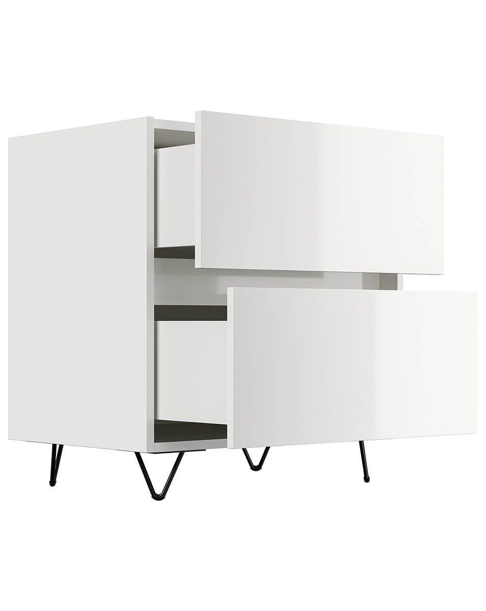Posseik Waschtisch-Set Nachttisch FAVIER 60 x 65cm, 2 Schubladen, weiß-hochglanz, (Sideboard, 1-St., Sideboard)