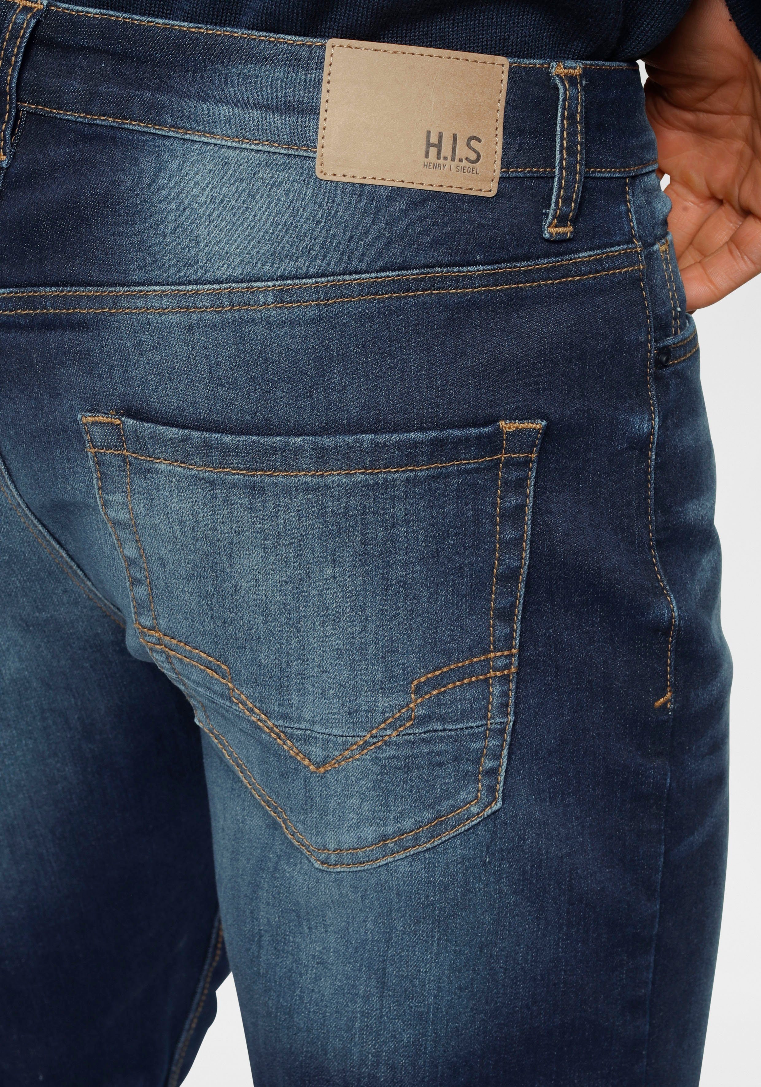 Ökologische, darkblue-used Wash DIX H.I.S durch Produktion Ozon Straight-Jeans wassersparende