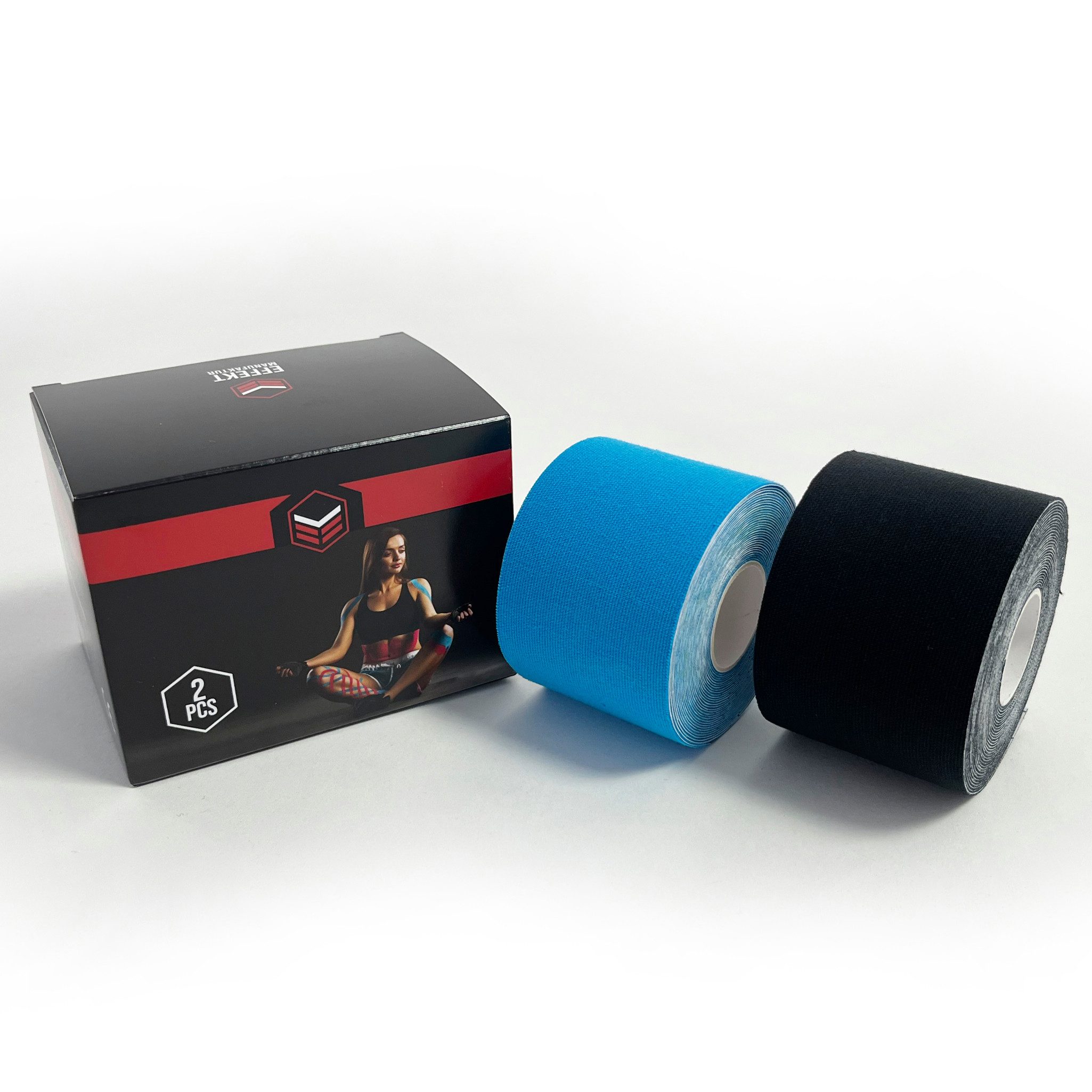 Effekt Manufaktur Kinesiologie-Tape - 2 Rollen – 500 x 5 cm – Kinesiotape in blau und schwarz (2-St) 50-60 % Dehnbarkeit