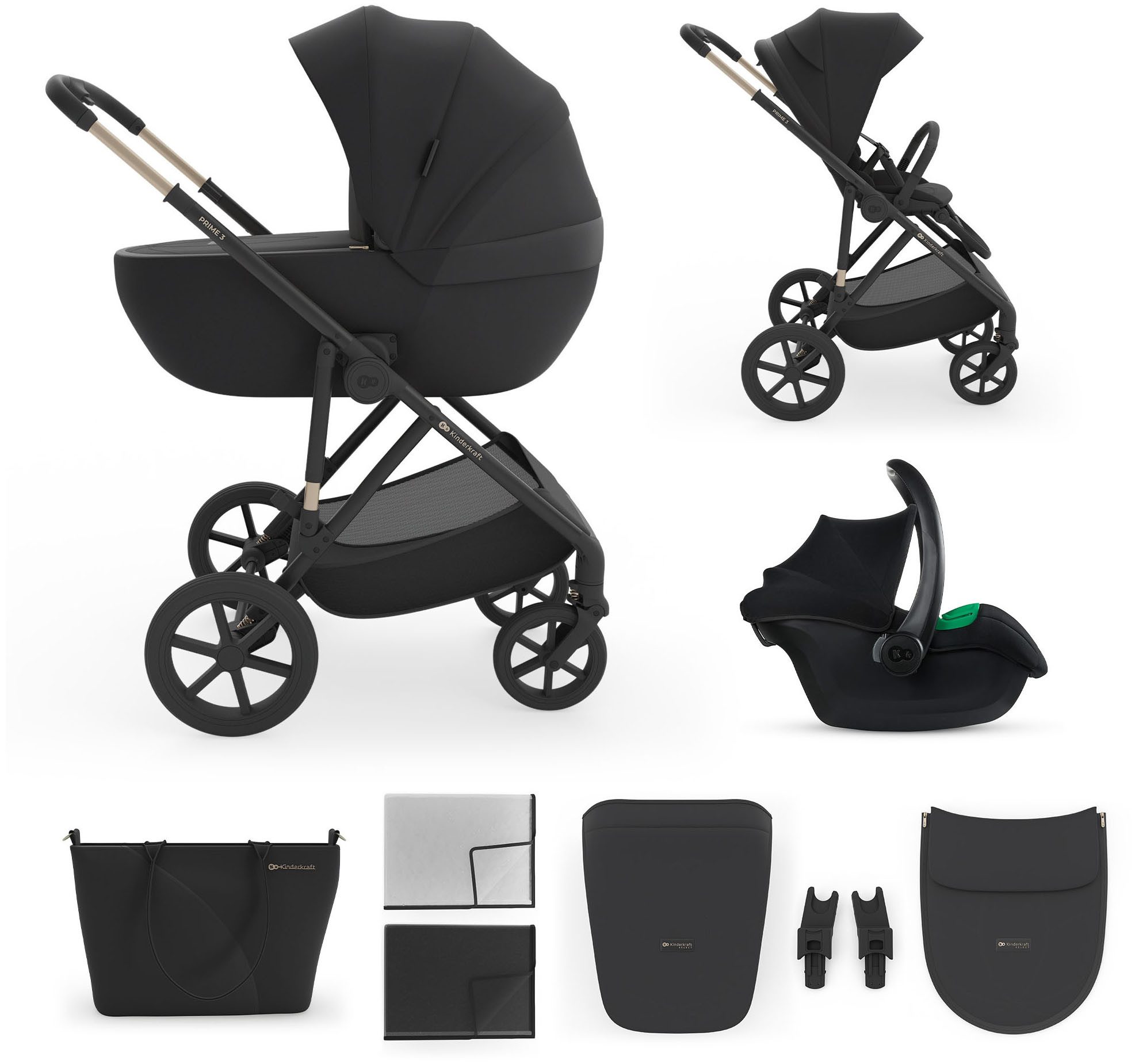 Kinderkraft Kombikinderwagen Trio-Set PRIME 3 3in1 inkl. Babyschale MINK PRO 2 schwarz