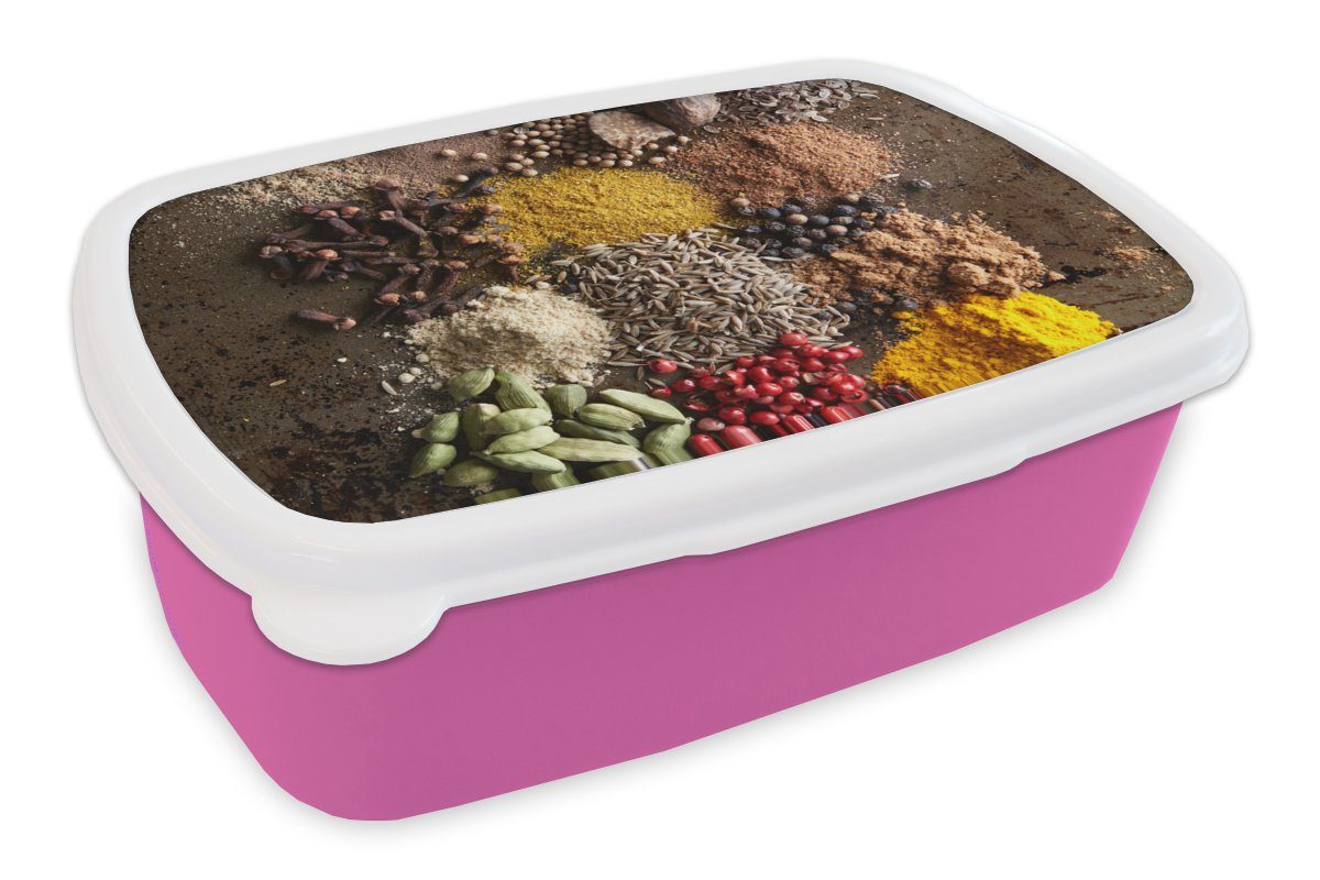 MuchoWow Lunchbox Kräuter - Gewürze - Pflanzen, Kunststoff, (2-tlg), Brotbox für Erwachsene, Brotdose Kinder, Snackbox, Mädchen, Kunststoff rosa