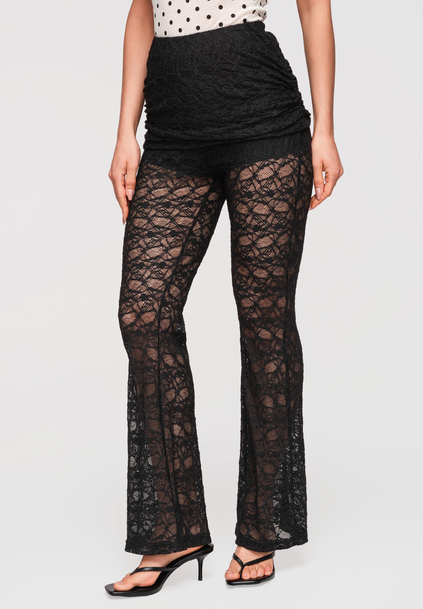 OMBRE Schlaghose Damen Schlaghose Spitze Elegant Schwarz ONESIZE (kein Set, 1-tlg) Transparente Spitze, geraffte Minirock-Schicht
